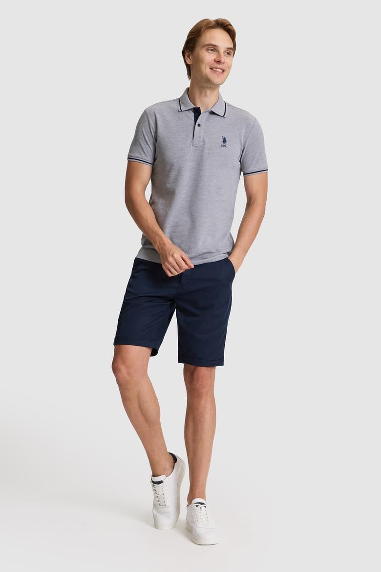 Erkek Gri Melanj Slim Fit Polo Yaka Basic Tişört - 50326975135