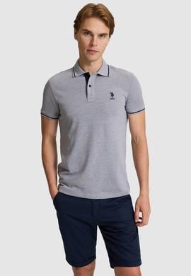 Erkek Gri Melanj Slim Fit Polo Yaka Basic Tişört - 50326975135