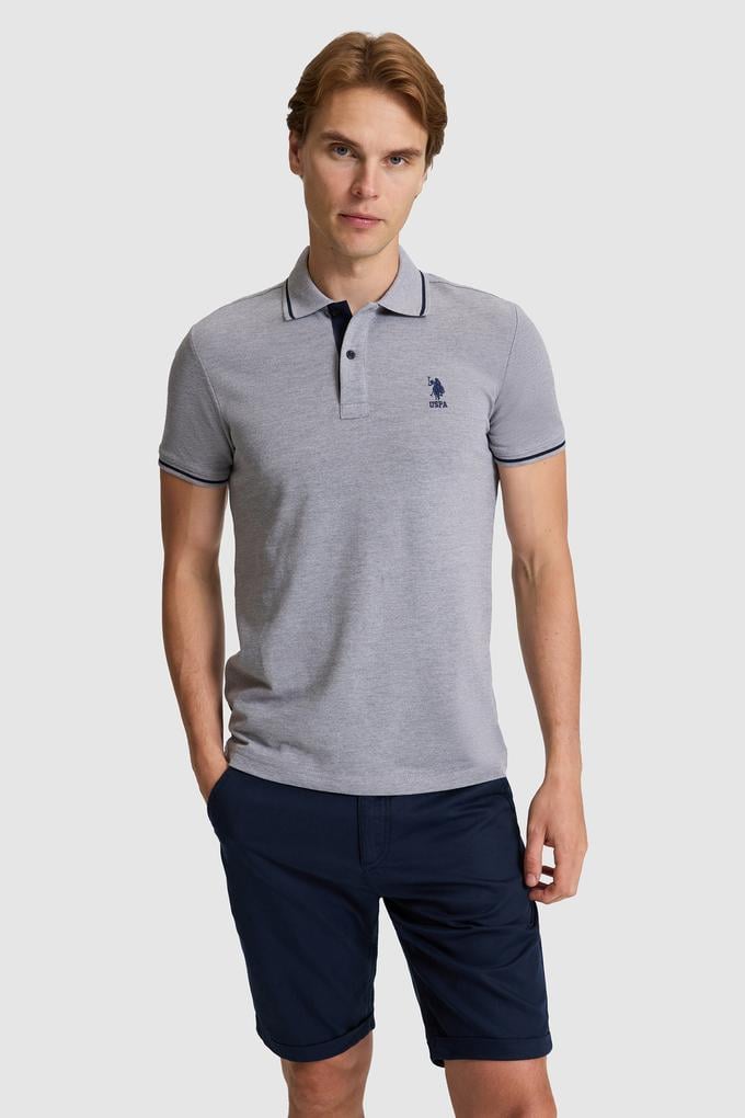 Erkek Gri Melanj Slim Fit Polo Yaka Basic Tişört
