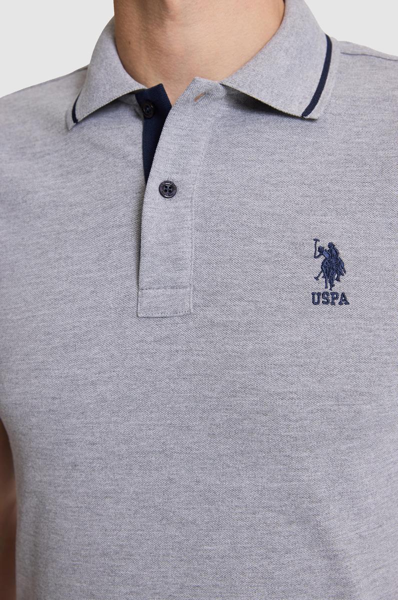 Erkek Gri Melanj Slim Fit Polo Yaka Basic Tişört