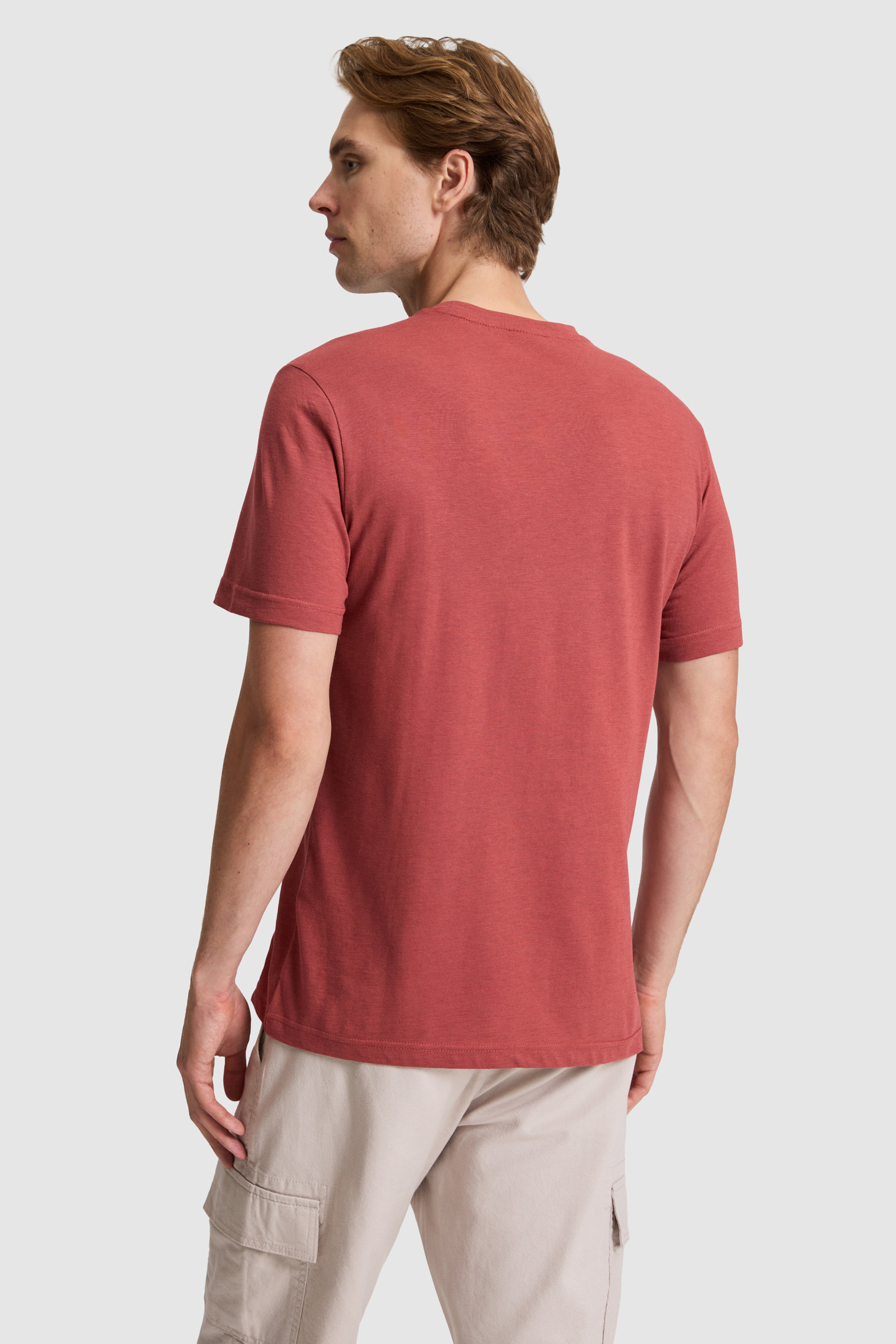 Erkek Vişne Regular Fit Bisiklet Yaka Tişört - Image 5
