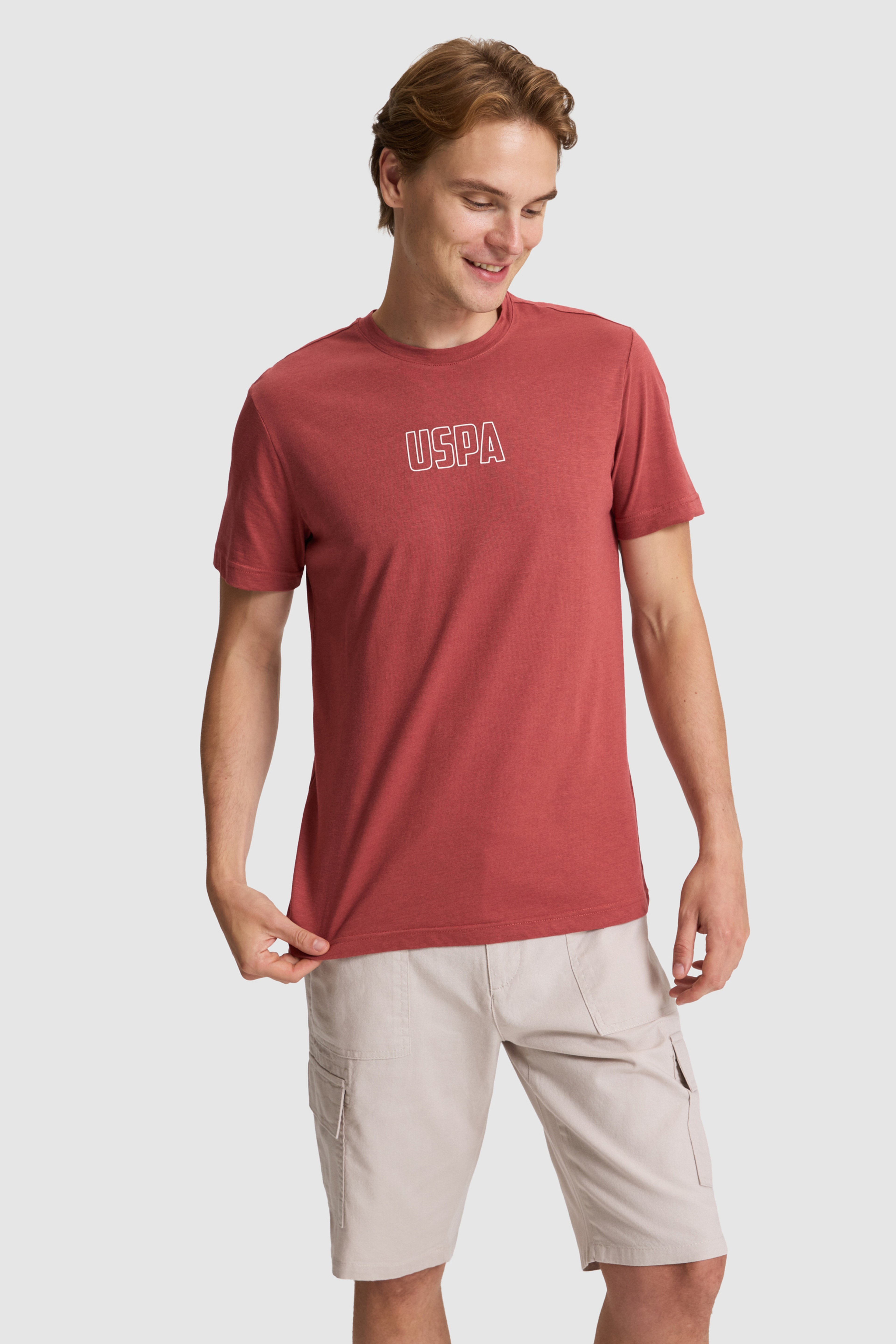 Erkek Vişne Regular Fit Bisiklet Yaka Tişört - Image 1