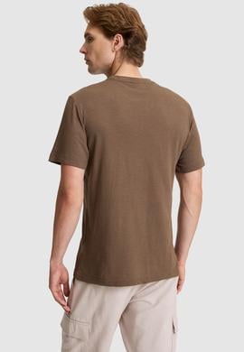 Erkek Kahverengi Regular Fit Bisiklet Yaka Tişört - 50327159012