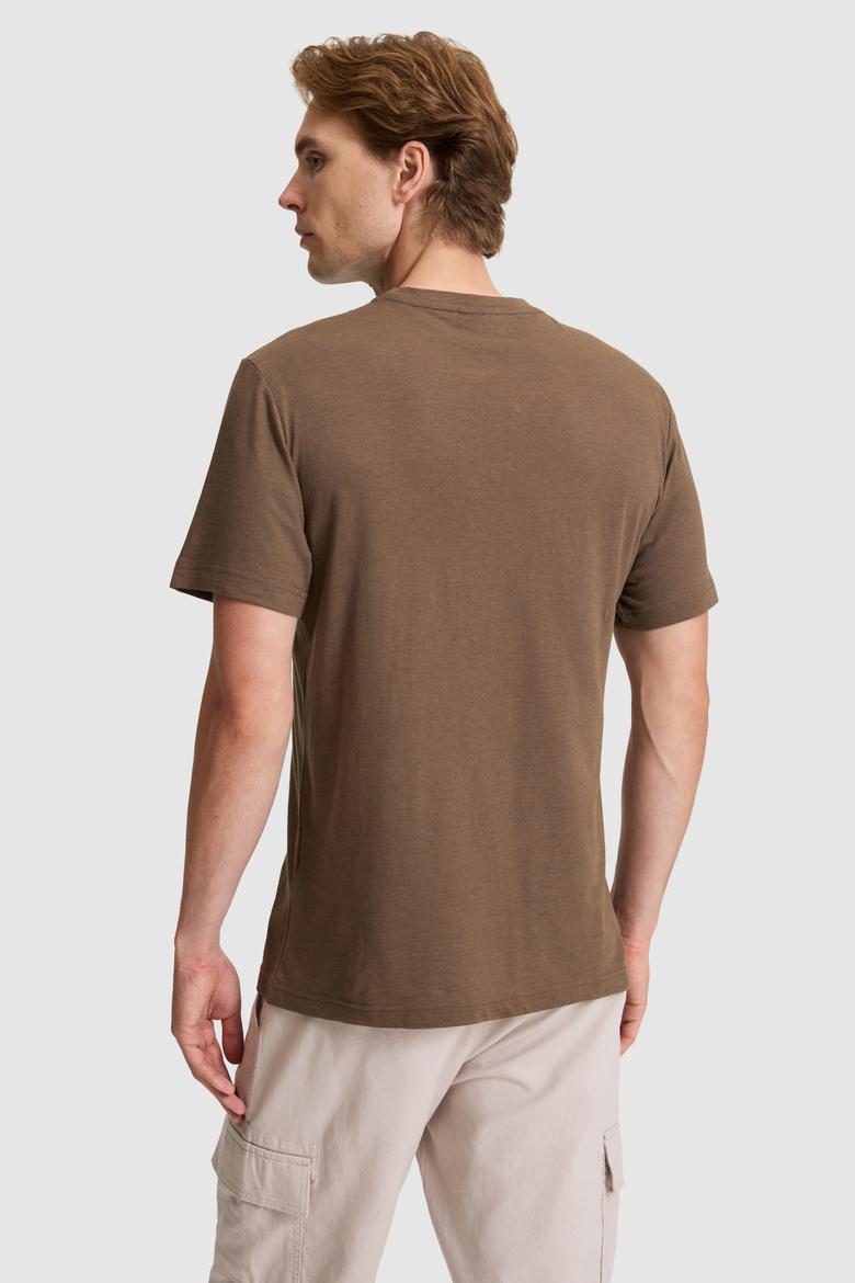 Erkek Kahverengi Regular Fit Bisiklet Yaka Tişört - 50327159012