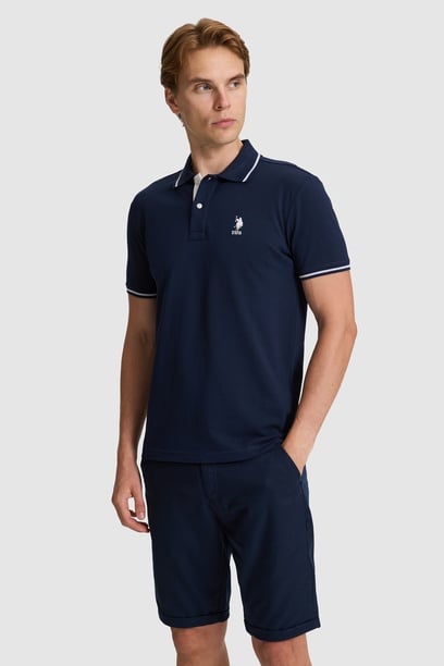 Erkek Lacivert Slim Fit Polo Yaka Basic Tişört