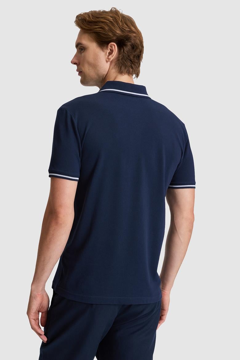 Erkek Lacivert Slim Fit Polo Yaka Basic Tişört - 50326975056