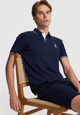Erkek Lacivert Slim Fit Polo Yaka Basic Tişört - 50326975056