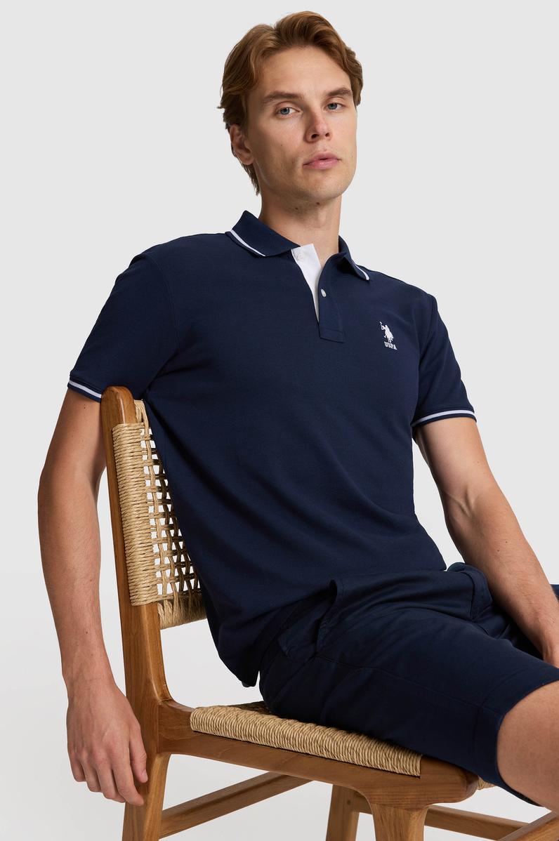 Erkek Lacivert Slim Fit Polo Yaka Basic Tişört