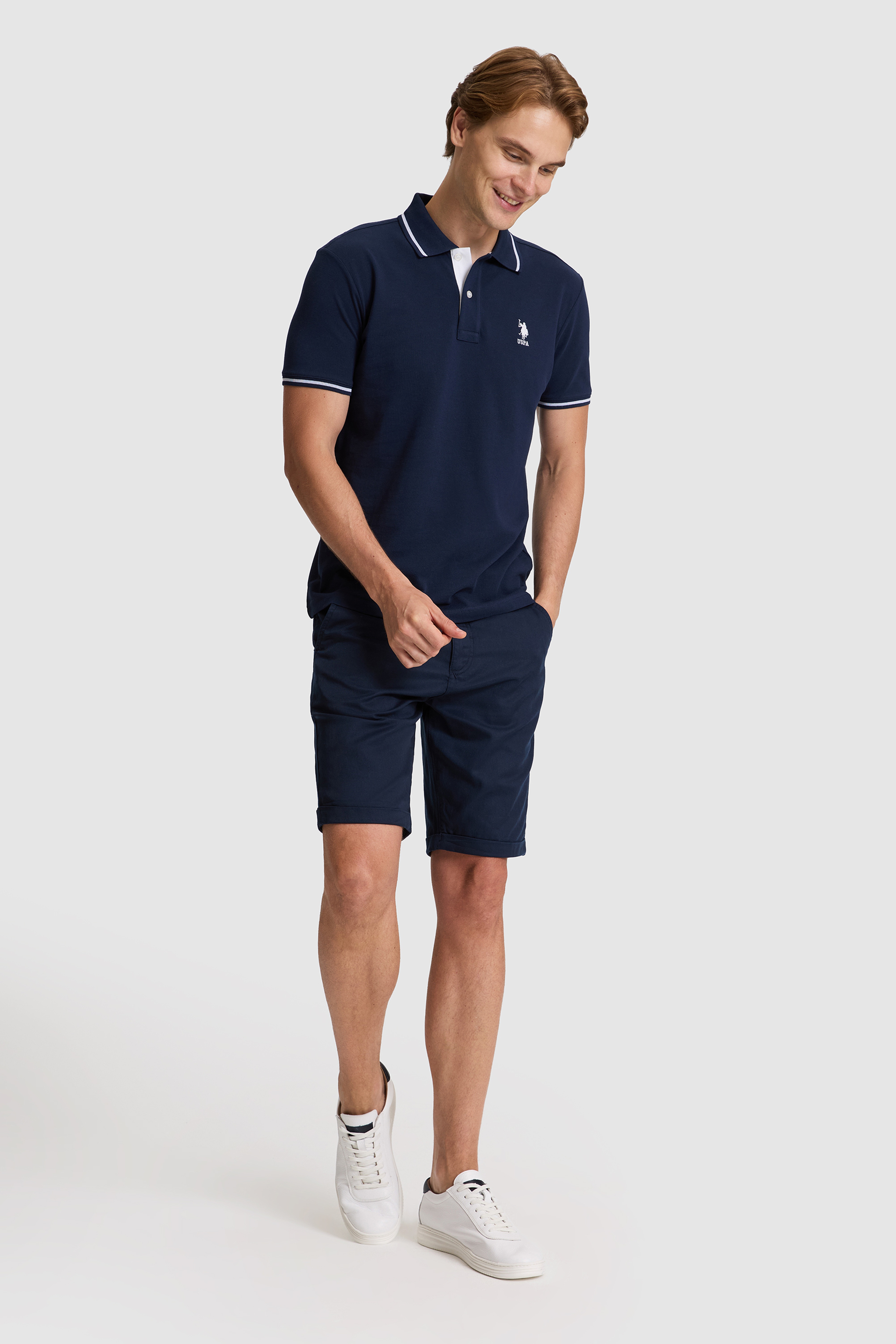 Erkek Lacivert Slim Fit Polo Yaka Basic Tişört - Image 5