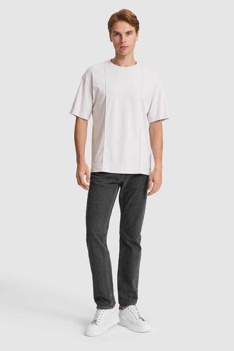 Erkek Açık Gri Comfort Fit Bisiklet Yaka Tişört - 50326947001