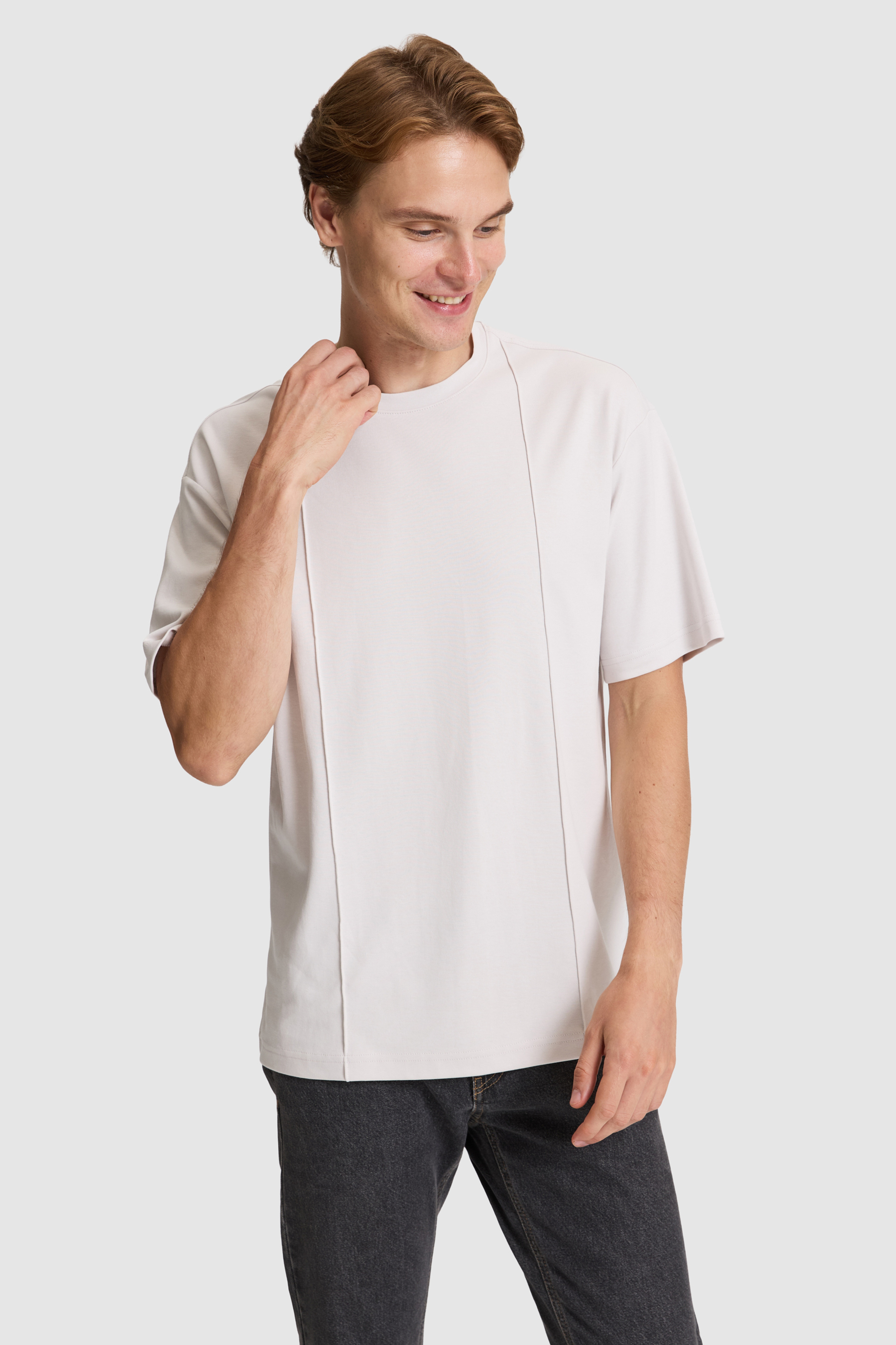 Erkek Açık Gri Comfort Fit Bisiklet Yaka Tişört
