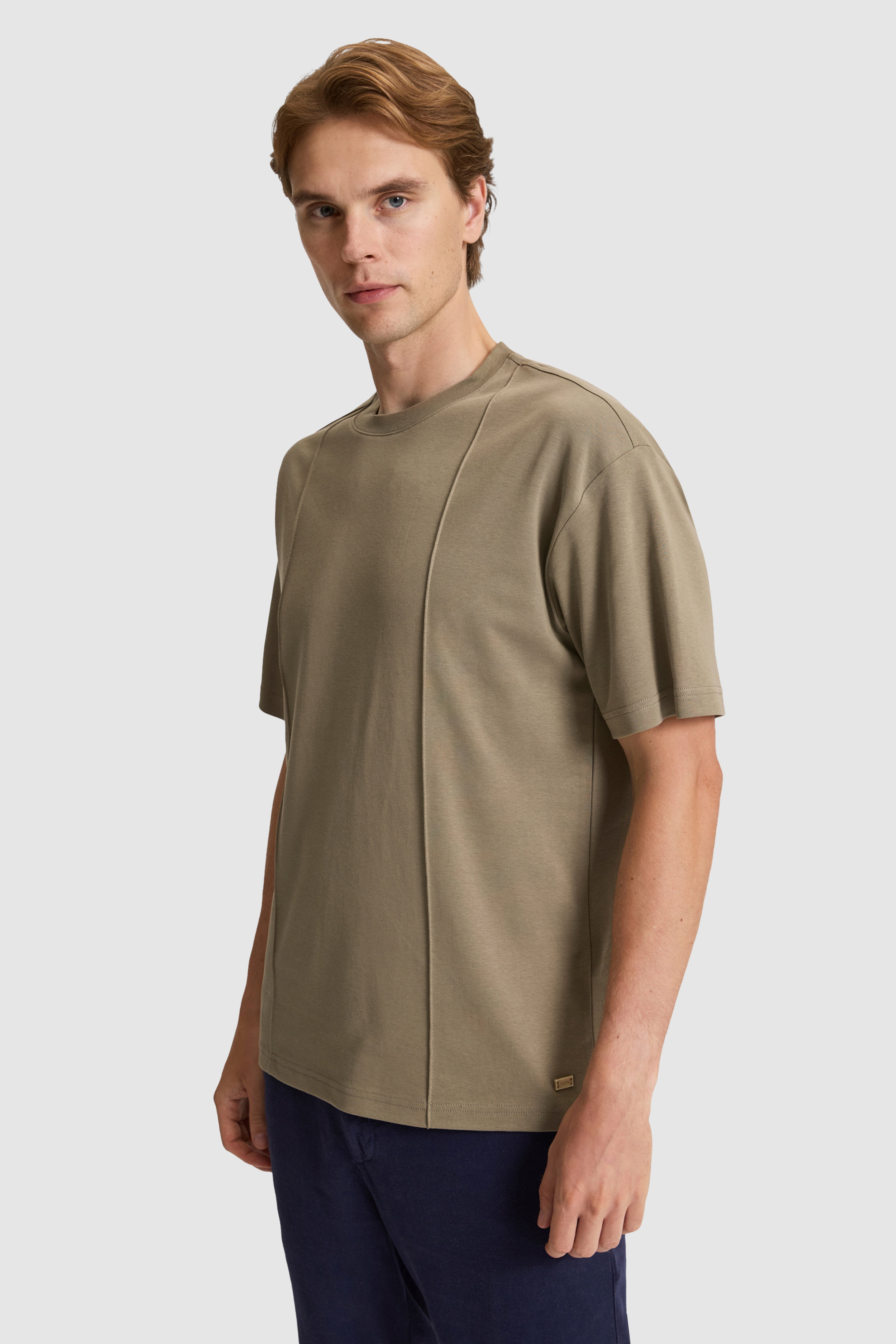Erkek Haki Comfort Fit Bisiklet Yaka Tişört - Image 3