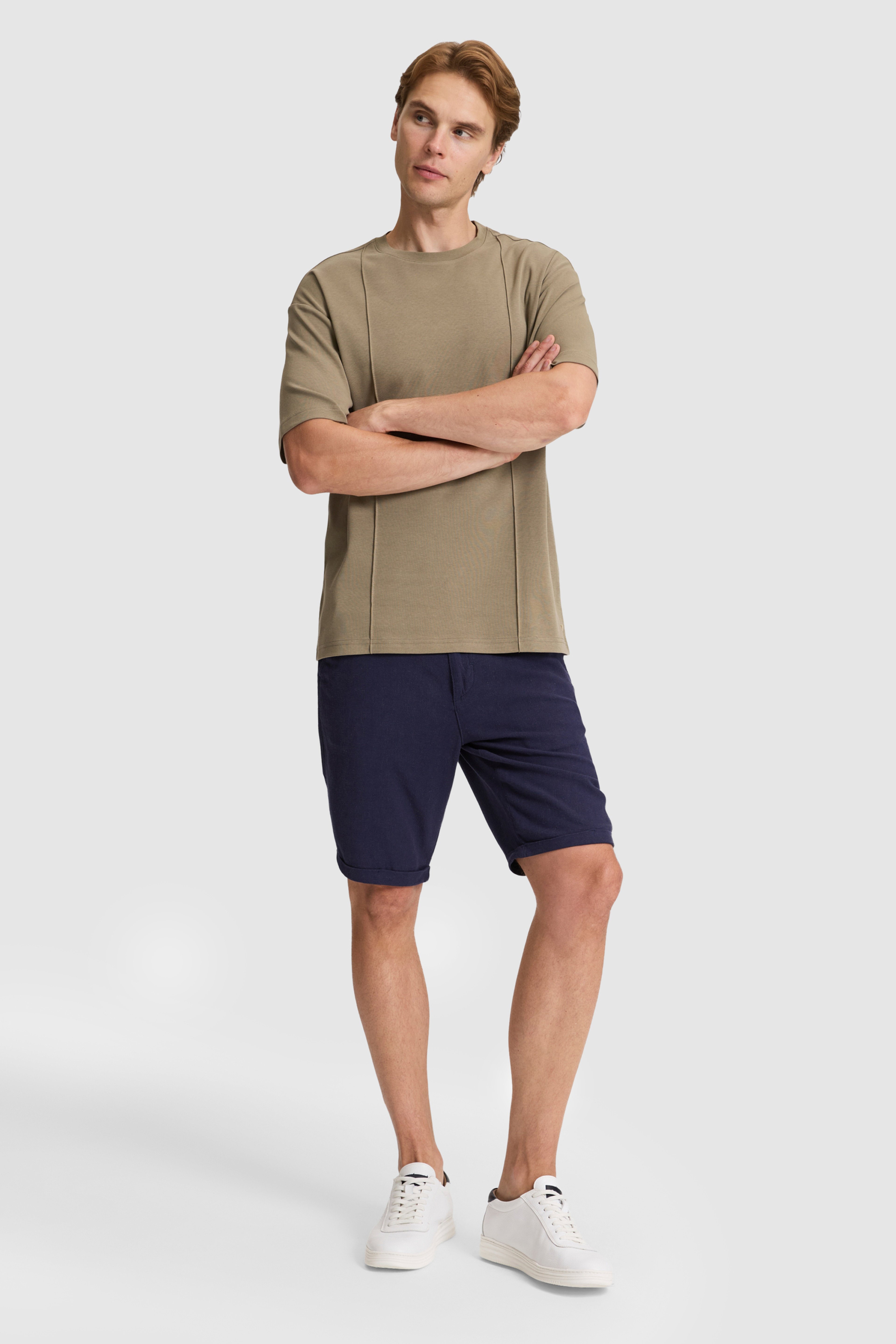 Erkek Haki Comfort Fit Bisiklet Yaka Tişört - Image 4