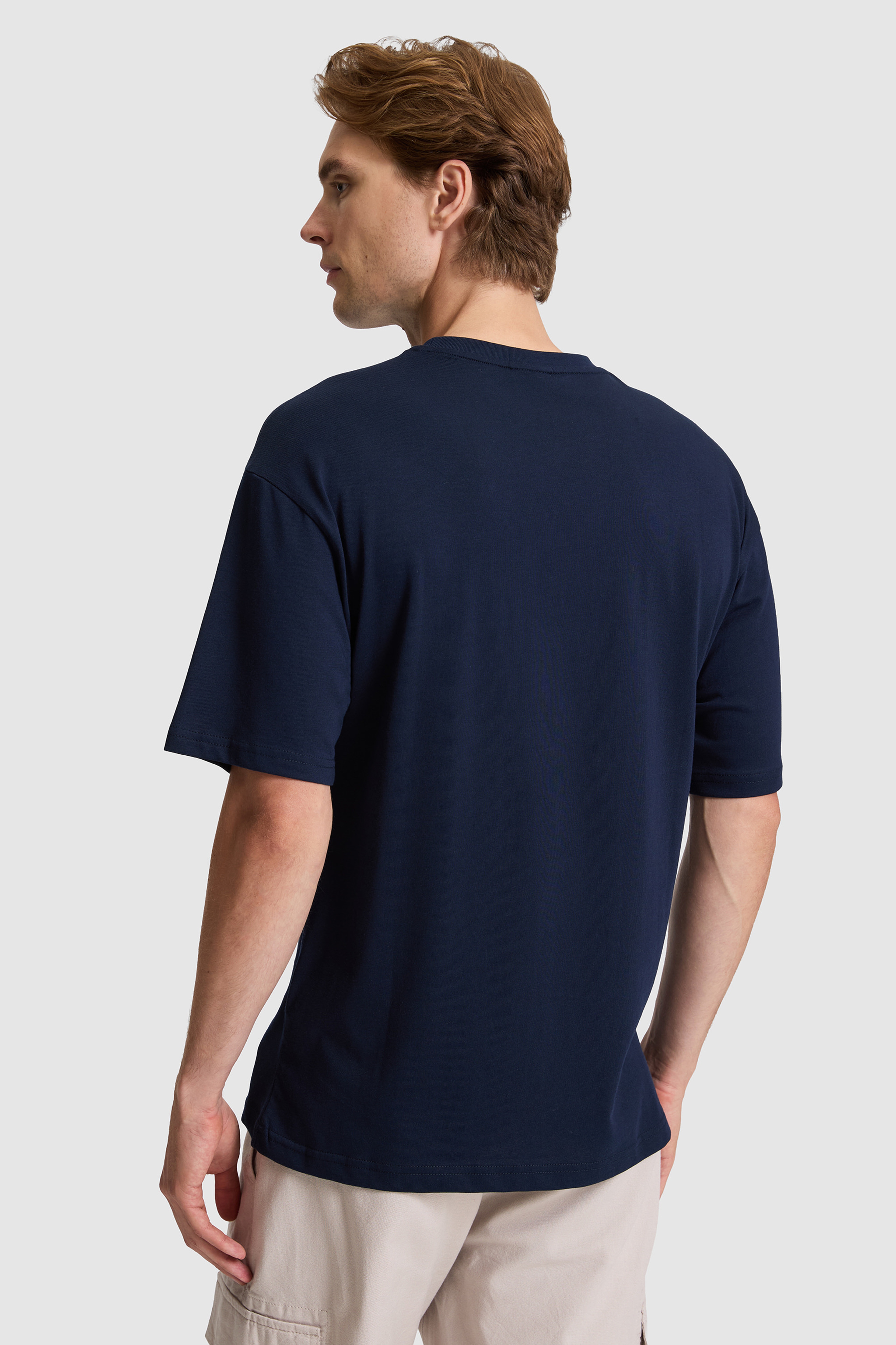 Erkek Lacivert Comfort Fit Bisiklet Yaka Tişört - Image 5