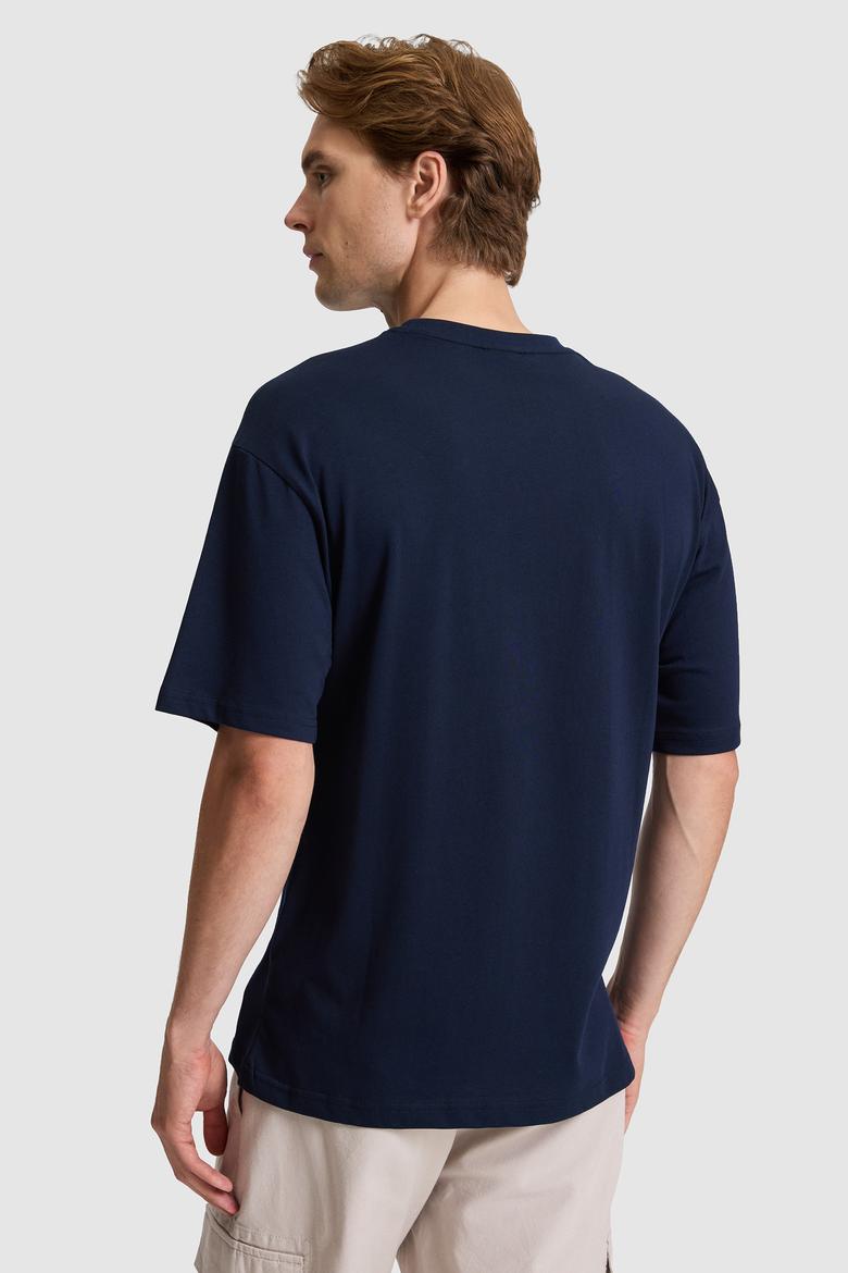Erkek Lacivert Comfort Fit Bisiklet Yaka Tişört - 50327021018