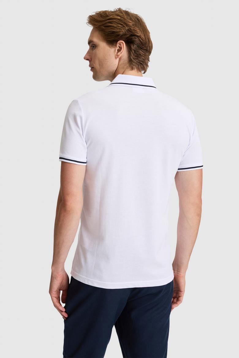 Erkek Beyaz Slim Fit Polo Yaka Basic Tişört - 50326975026