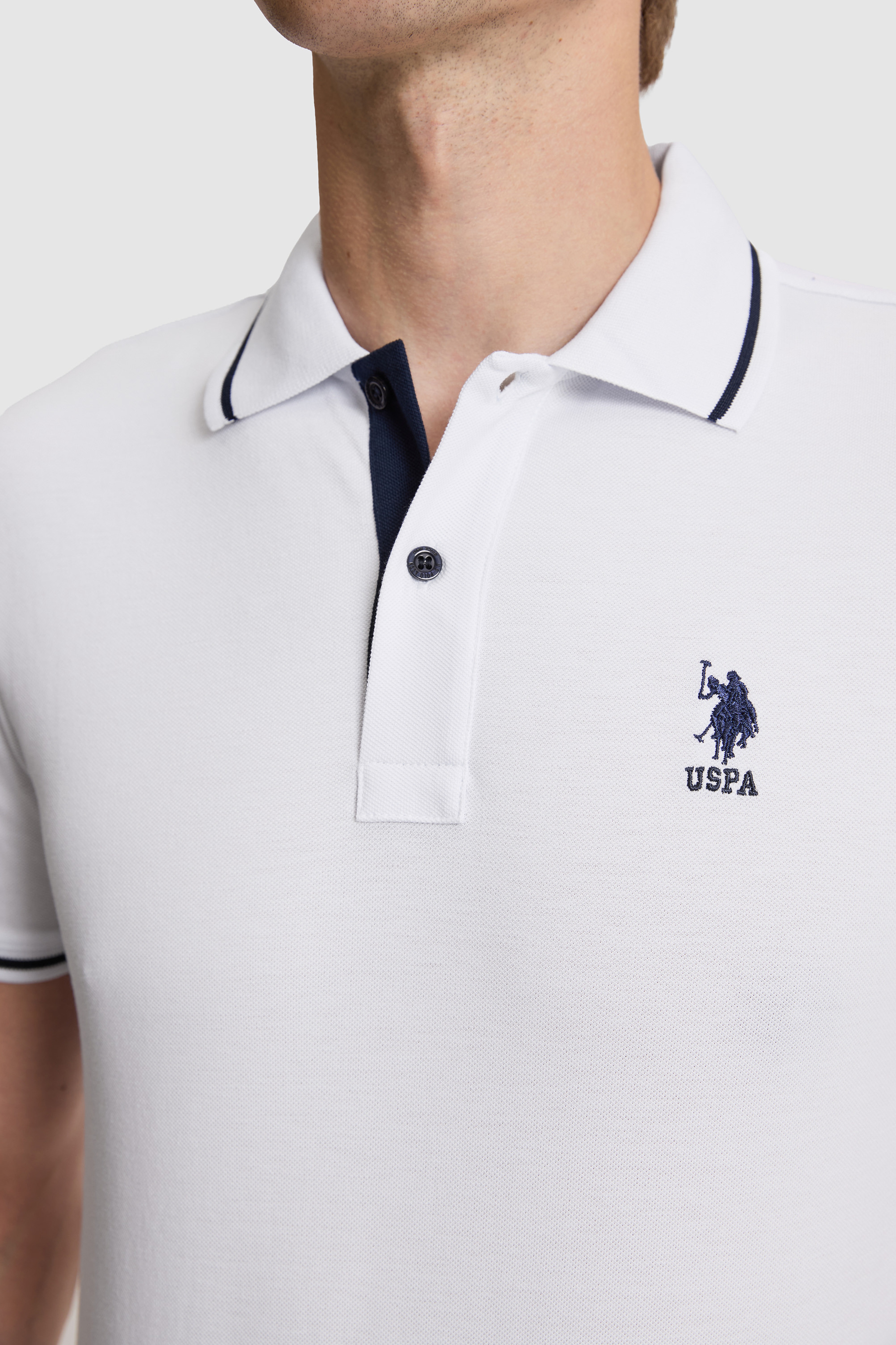 Erkek Beyaz Slim Fit Polo Yaka Basic Tişört - Image 6