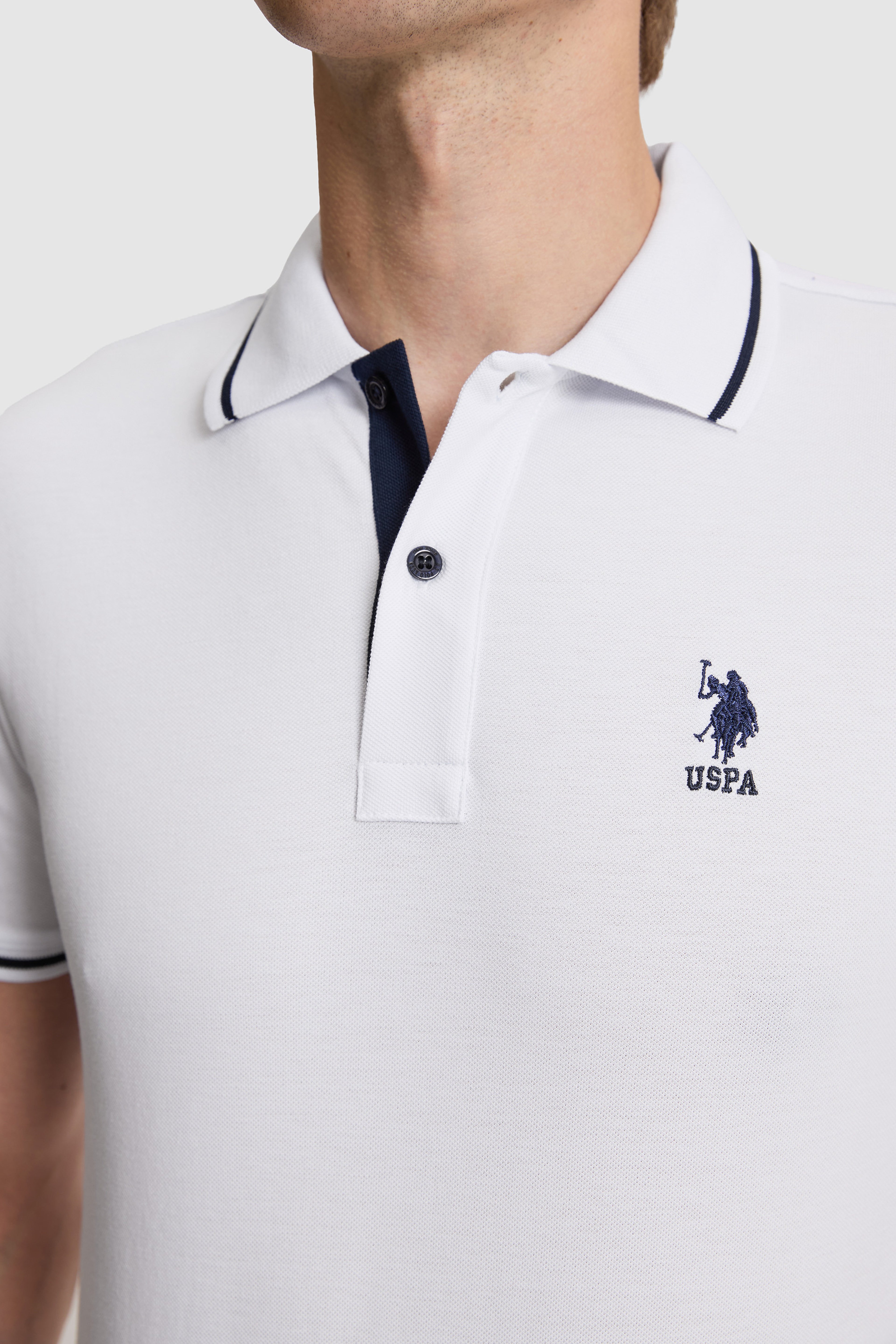 Erkek Beyaz Slim Fit Polo Yaka Basic Tişört