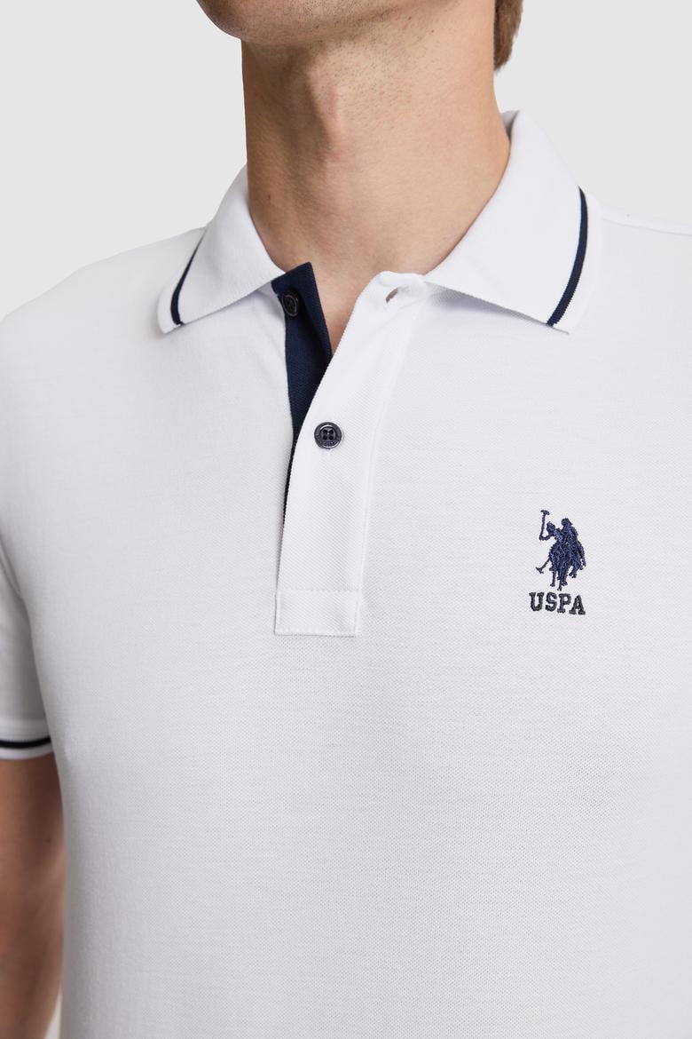 Erkek Beyaz Slim Fit Polo Yaka Basic Tişört - 50326975026