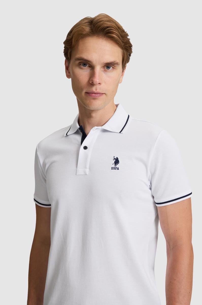 Erkek Beyaz Slim Fit Polo Yaka Basic Tişört