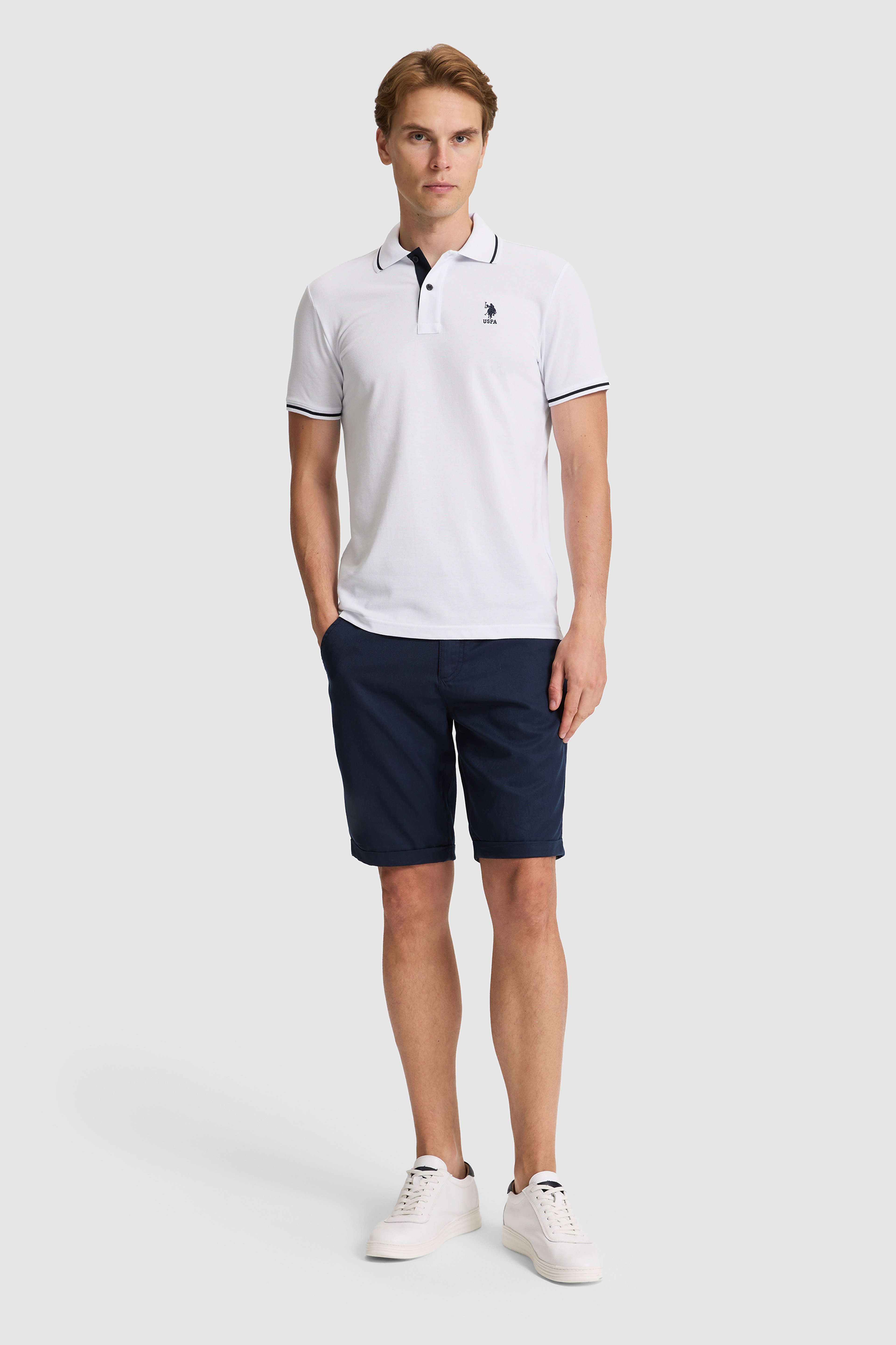 Erkek Beyaz Slim Fit Polo Yaka Basic Tişört