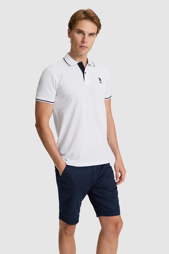 Erkek Beyaz Slim Fit Polo Yaka Basic Tişört