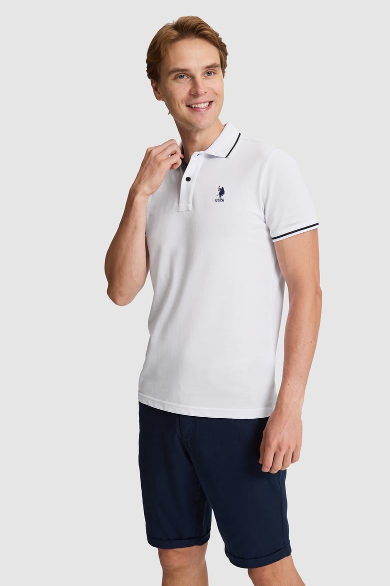 Erkek Beyaz Slim Fit Polo Yaka Basic Tişört - 50326975026
