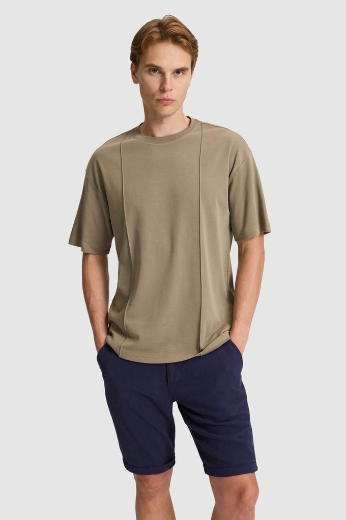Erkek Haki Comfort Fit Bisiklet Yaka Tişört
