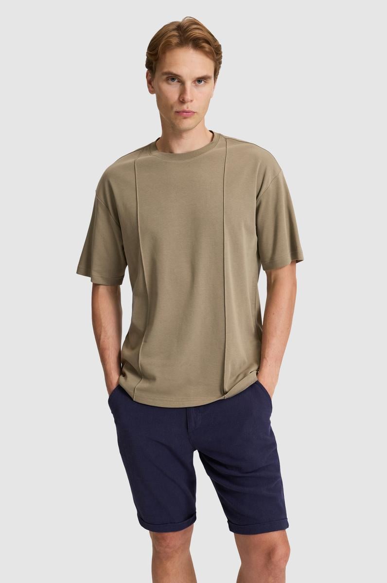 Erkek Haki Comfort Fit Bisiklet Yaka Tişört