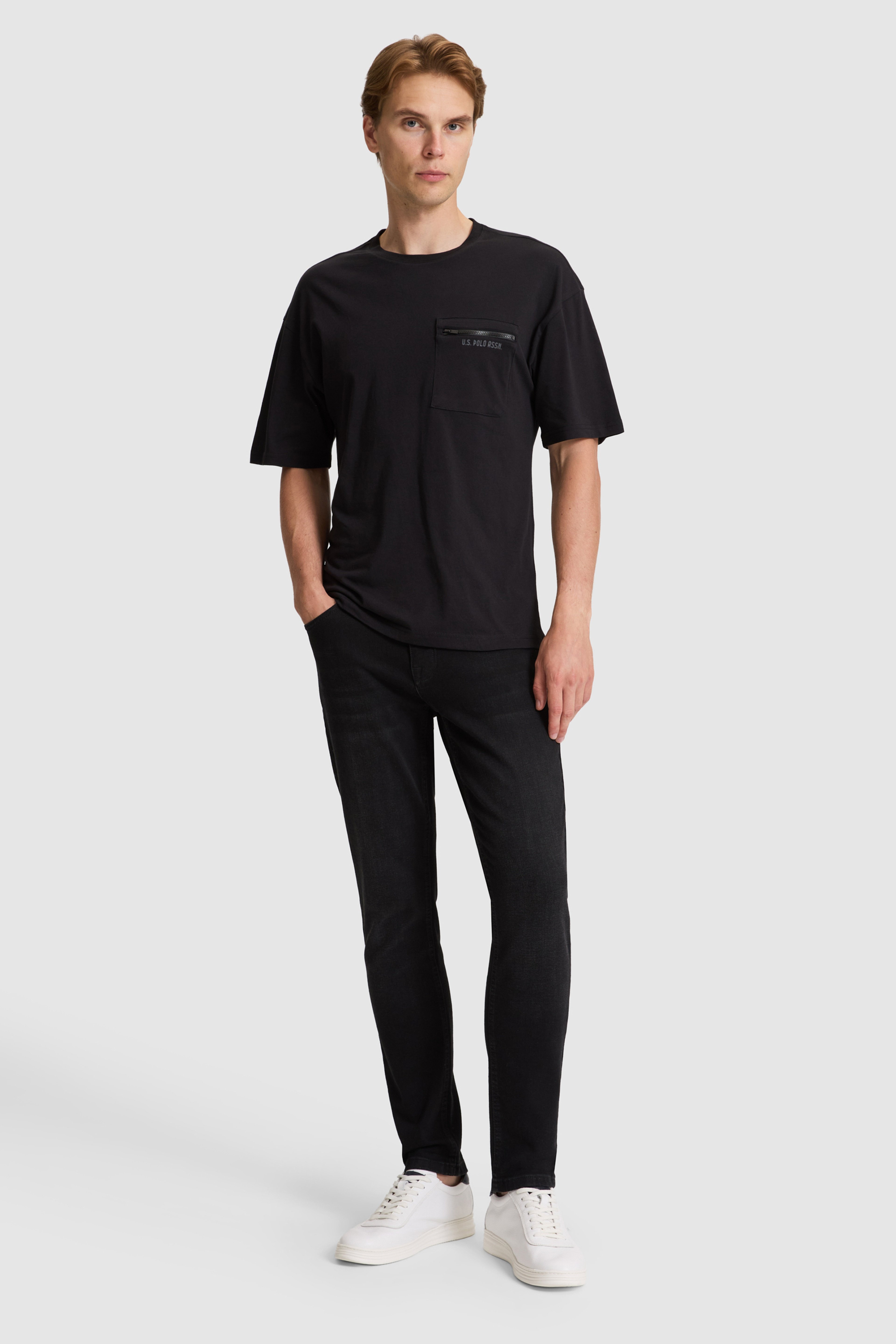 Erkek Siyah Comfort Fit Bisiklet Yaka Tişört - Image 4