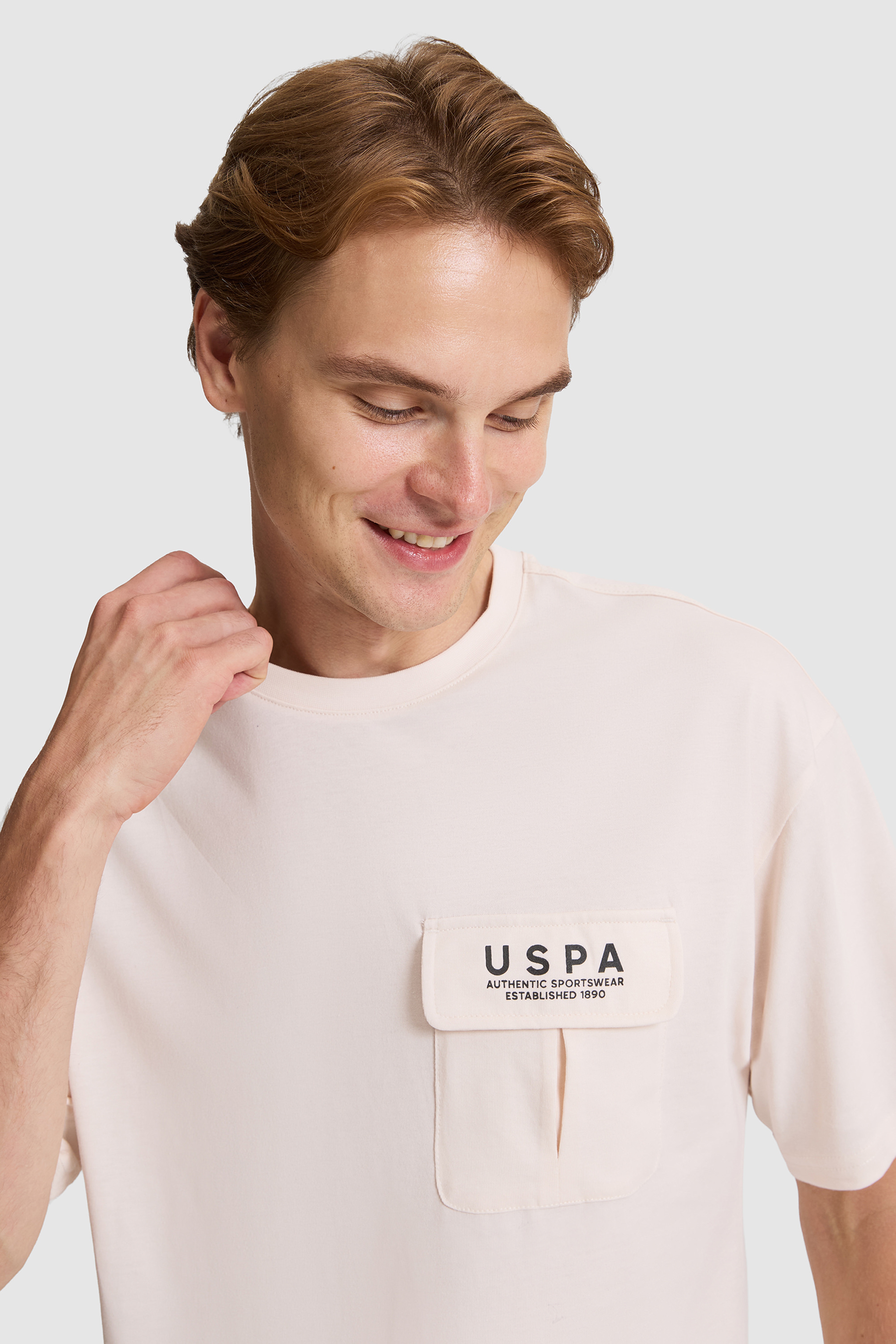 Erkek Krem Comfort Fit Bisiklet Yaka Tişört - Image 2