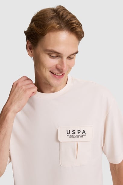 Erkek Krem Comfort Fit Bisiklet Yaka Tişört