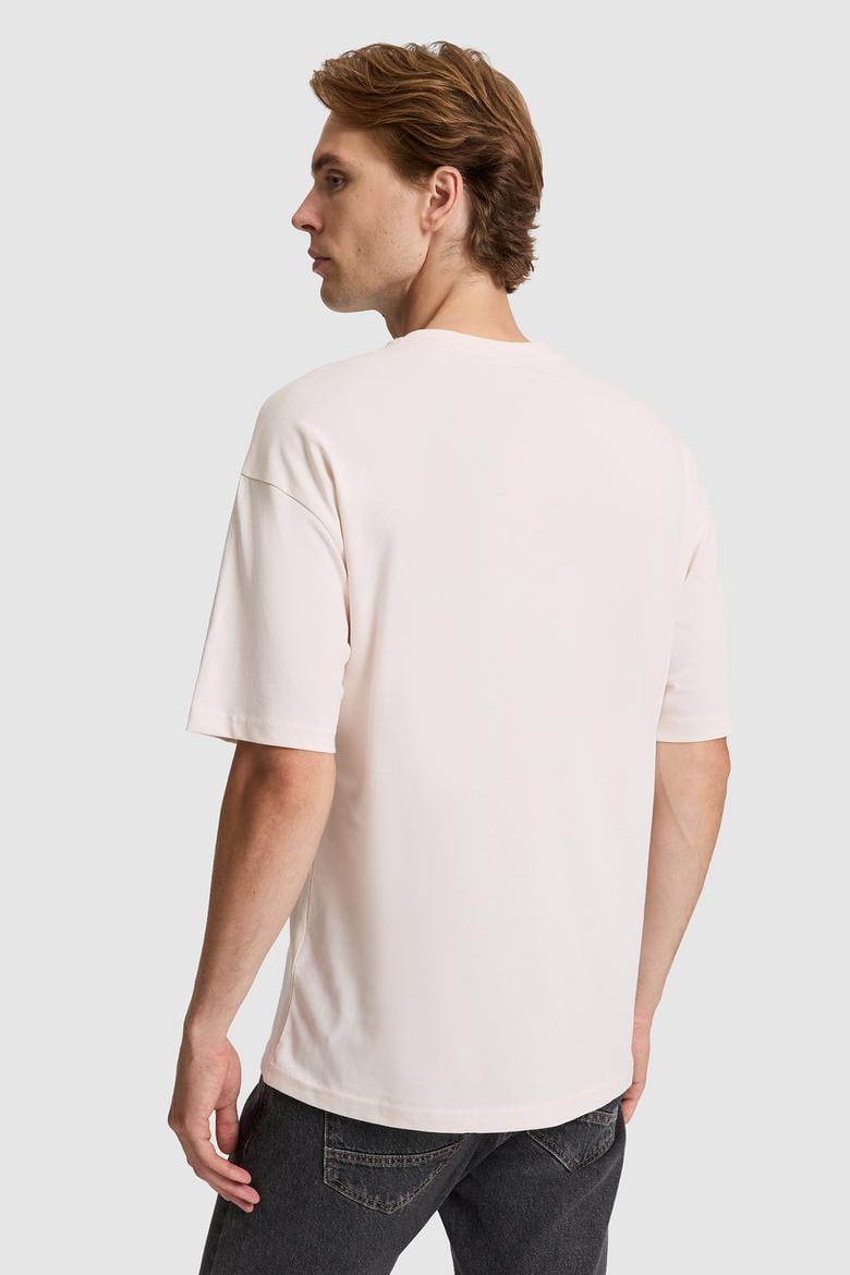 Erkek Krem Comfort Fit Bisiklet Yaka Tişört - 50327021034