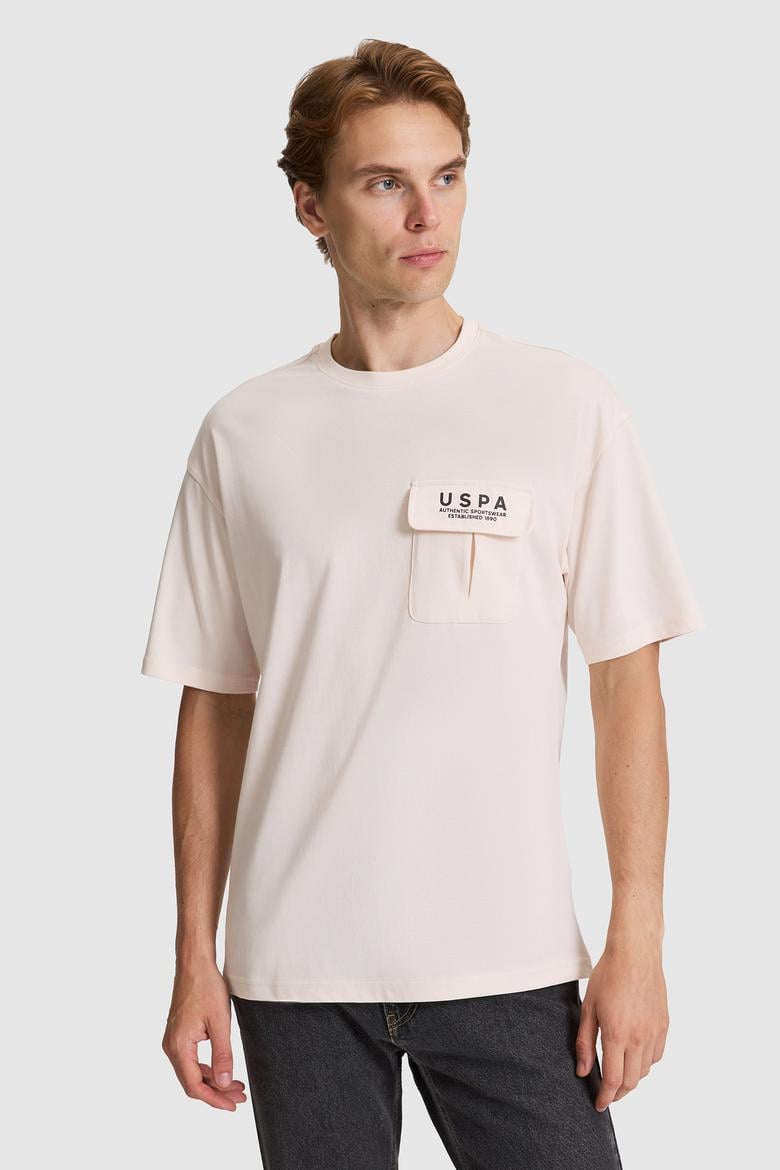 Erkek Krem Comfort Fit Bisiklet Yaka Tişört