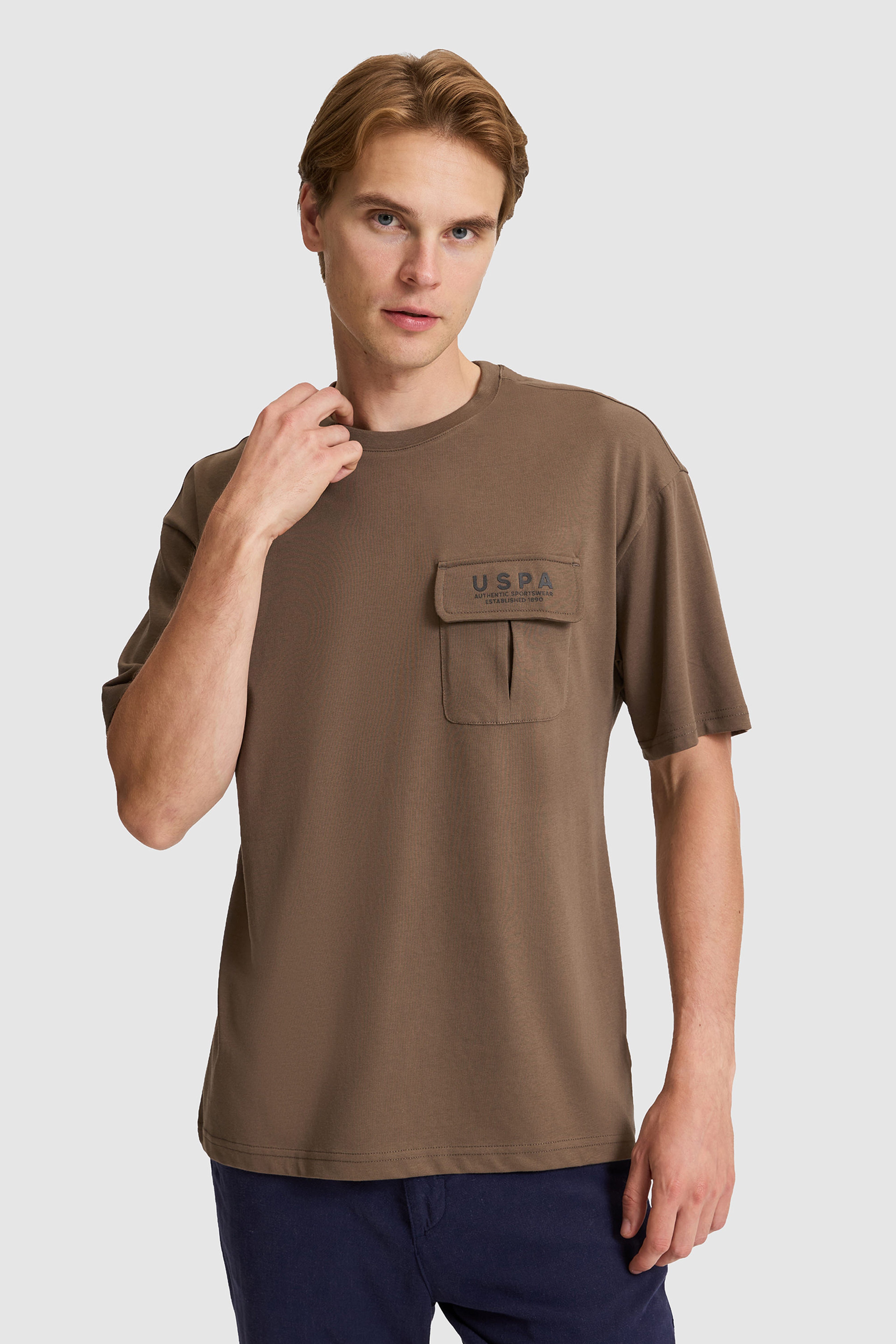 Erkek Kahverengi Comfort Fit Bisiklet Yaka Tişört - Image 1