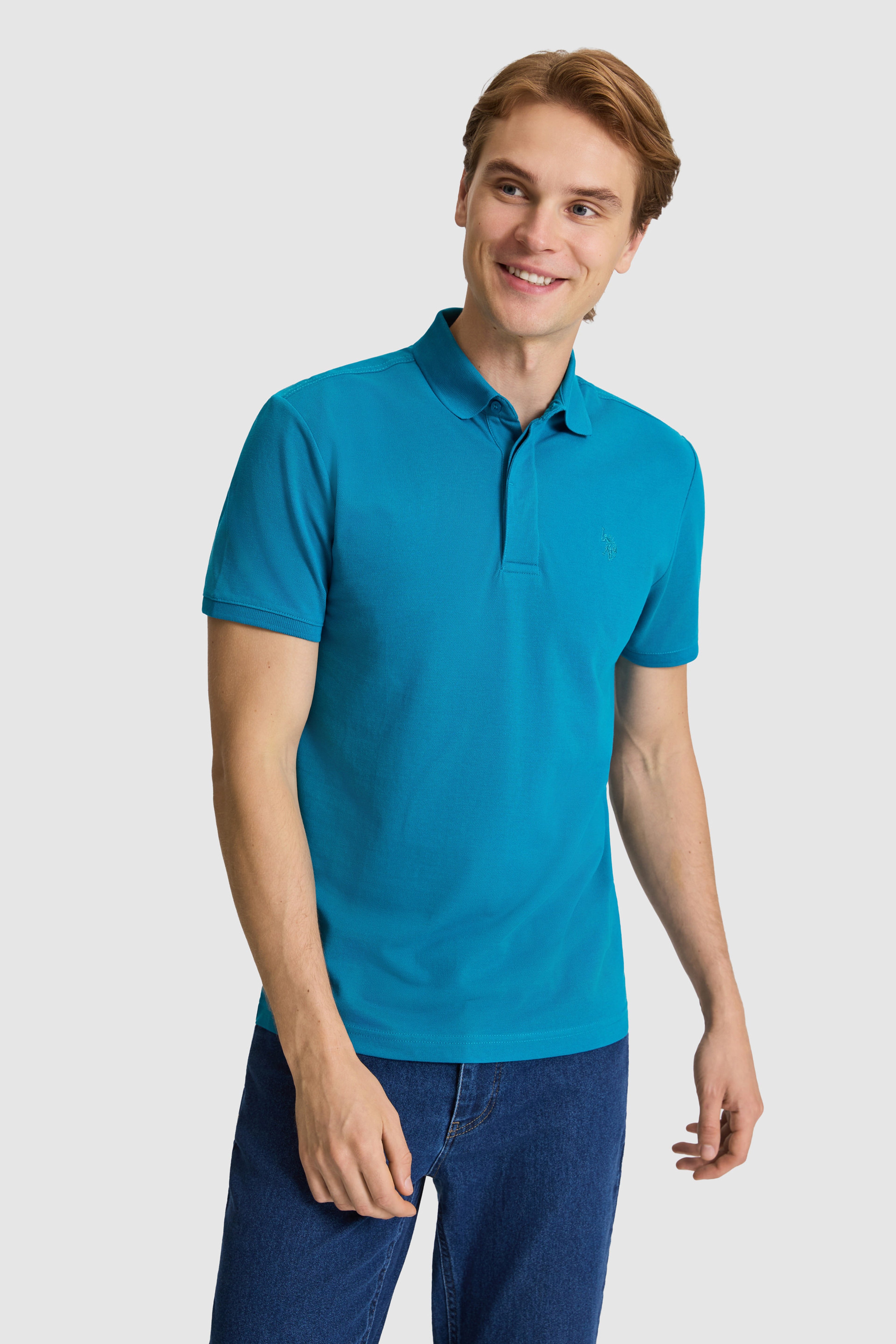 Erkek Petrol Slim Fit Polo Yaka Basic Tişört