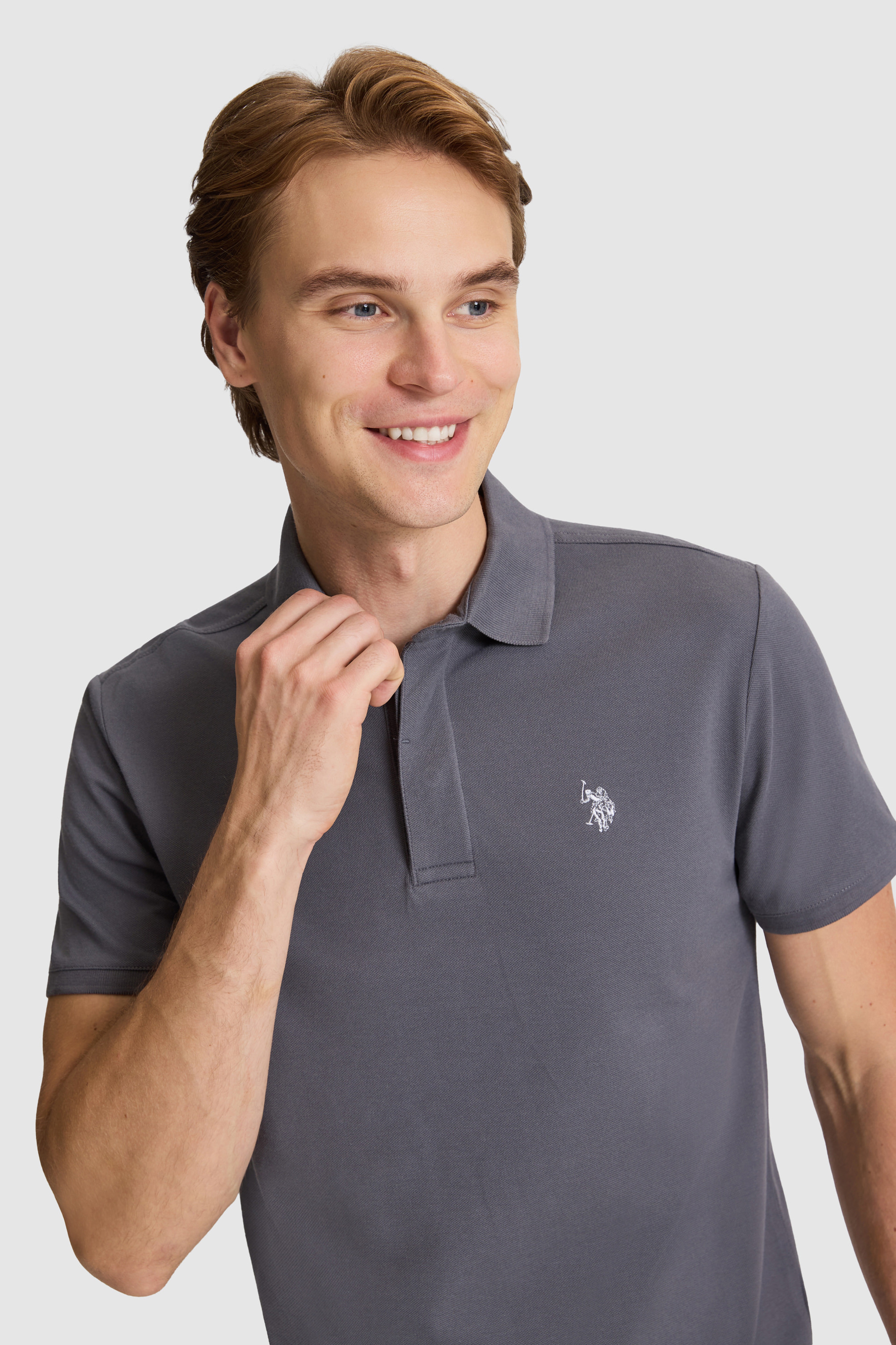 Erkek Antrasit Slim Fit Polo Yaka Basic Tişört - Image 2