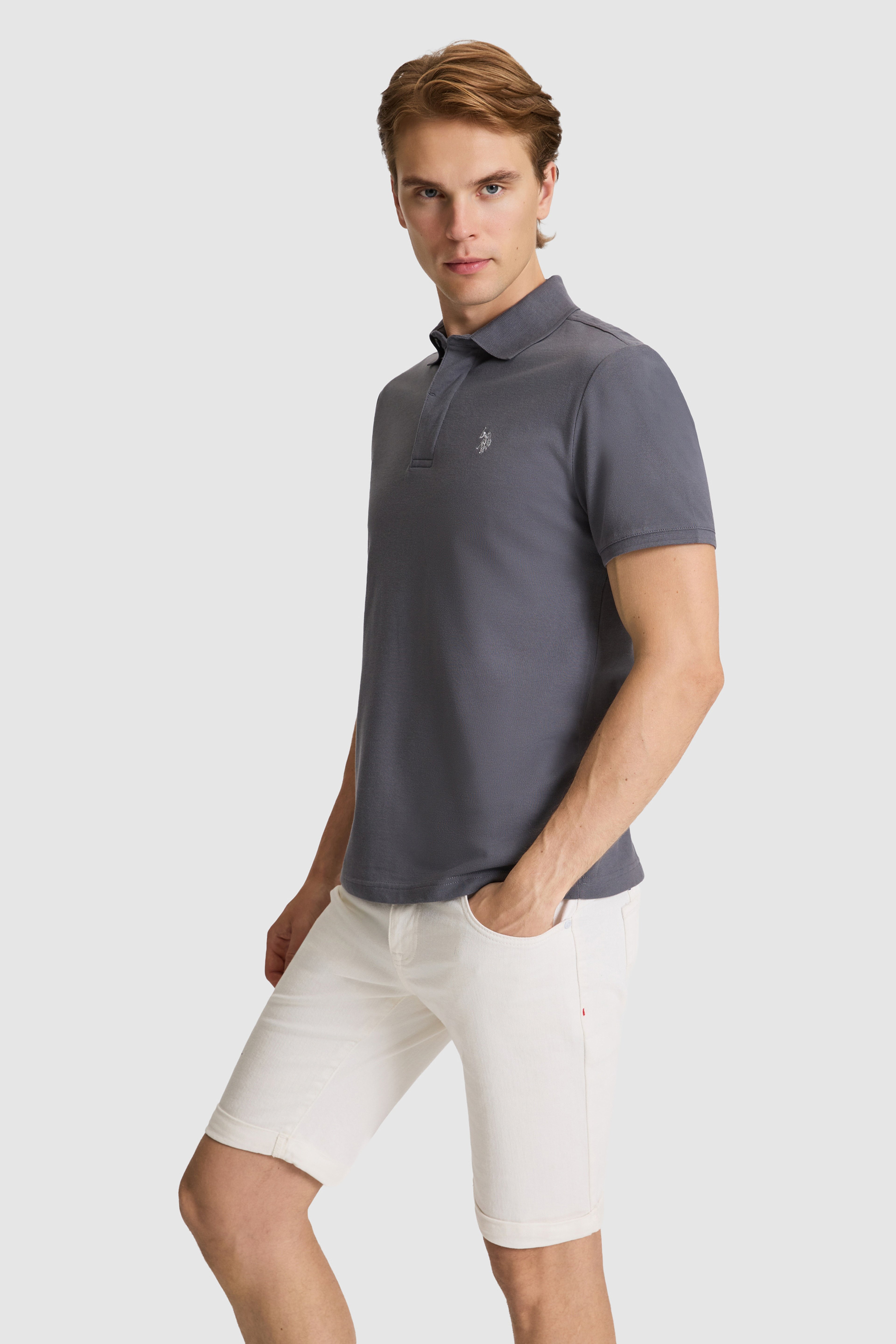 Erkek Antrasit Slim Fit Polo Yaka Basic Tişört