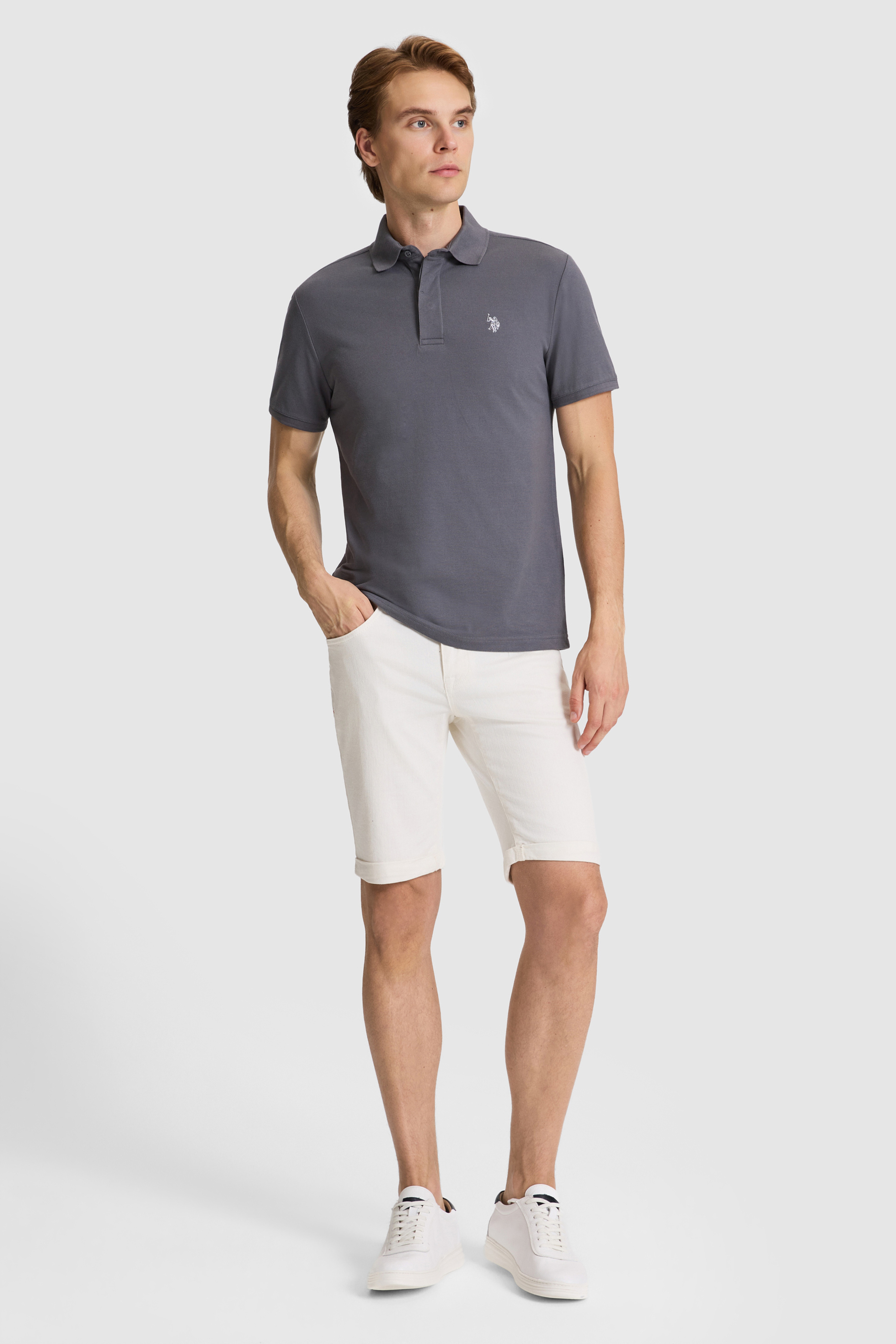 Erkek Antrasit Slim Fit Polo Yaka Basic Tişört - Image 4
