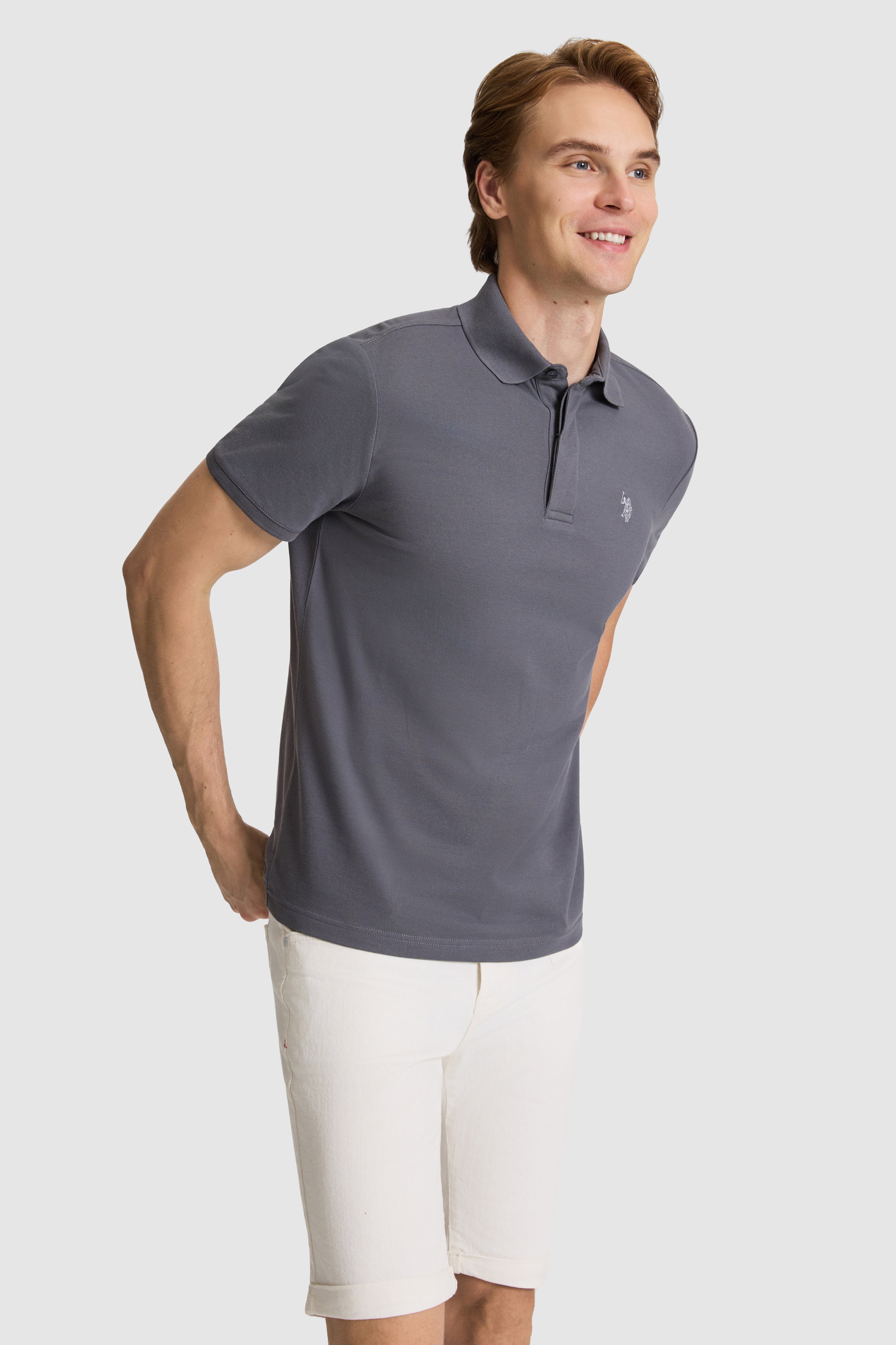 Erkek Antrasit Slim Fit Polo Yaka Basic Tişört - Image 3