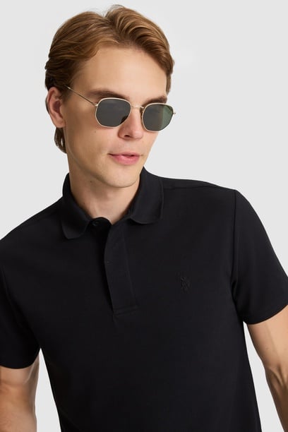 Erkek Siyah Slim Fit Polo Yaka Basic Tişört