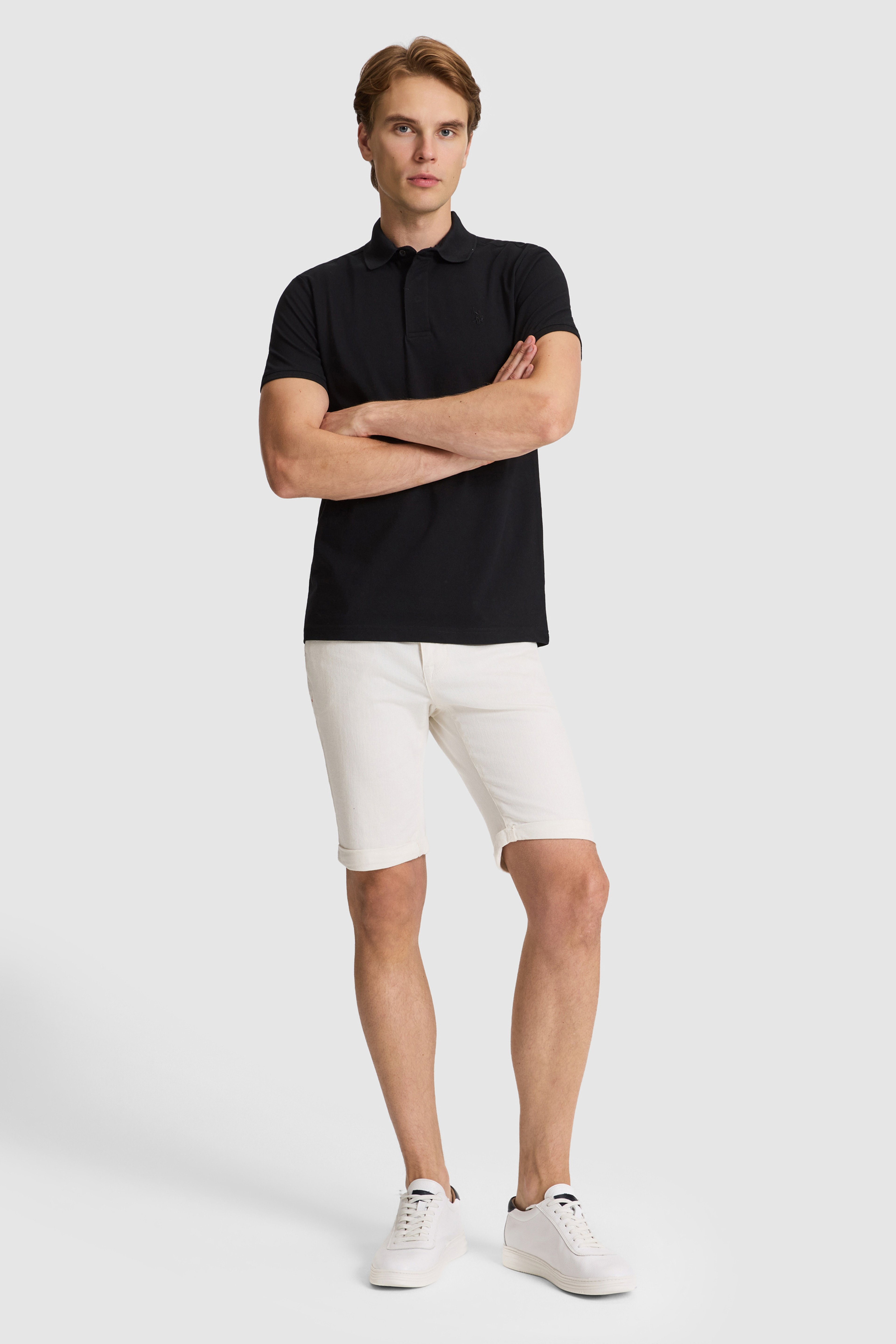 Erkek Siyah Slim Fit Polo Yaka Basic Tişört