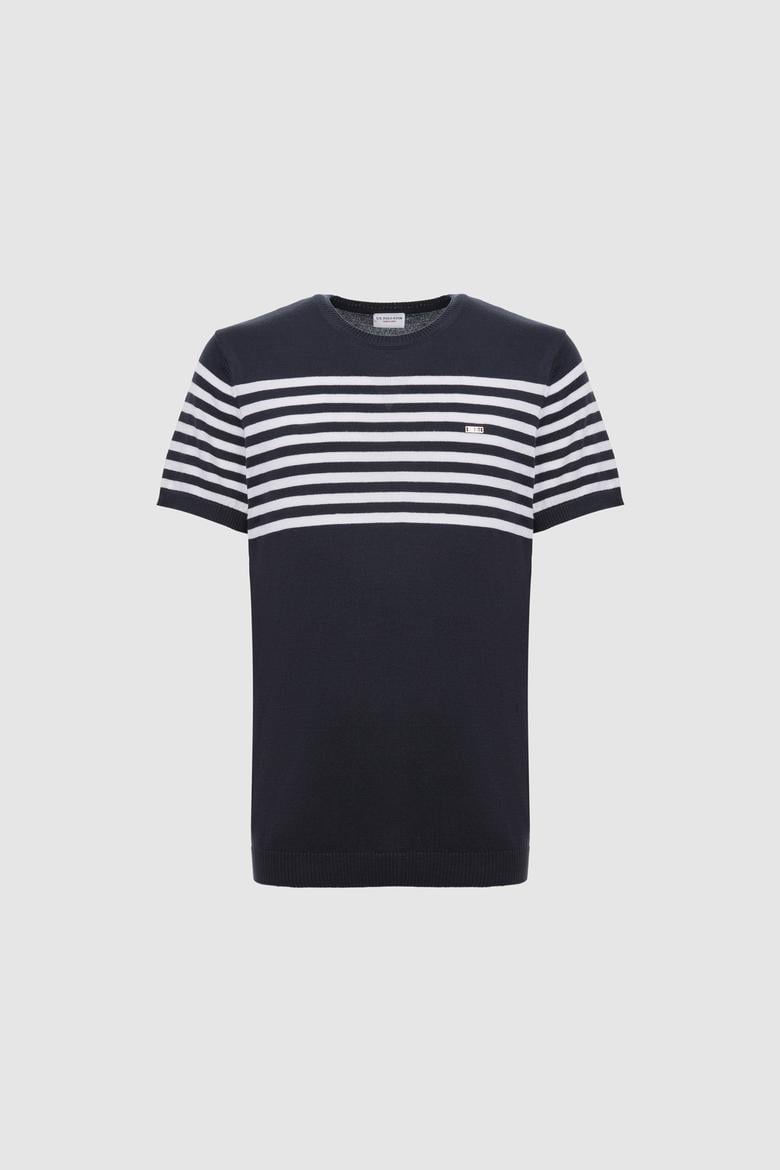 Erkek Slim Fit Bisiklet Yaka Lacivert Triko Tişört - 50325115019