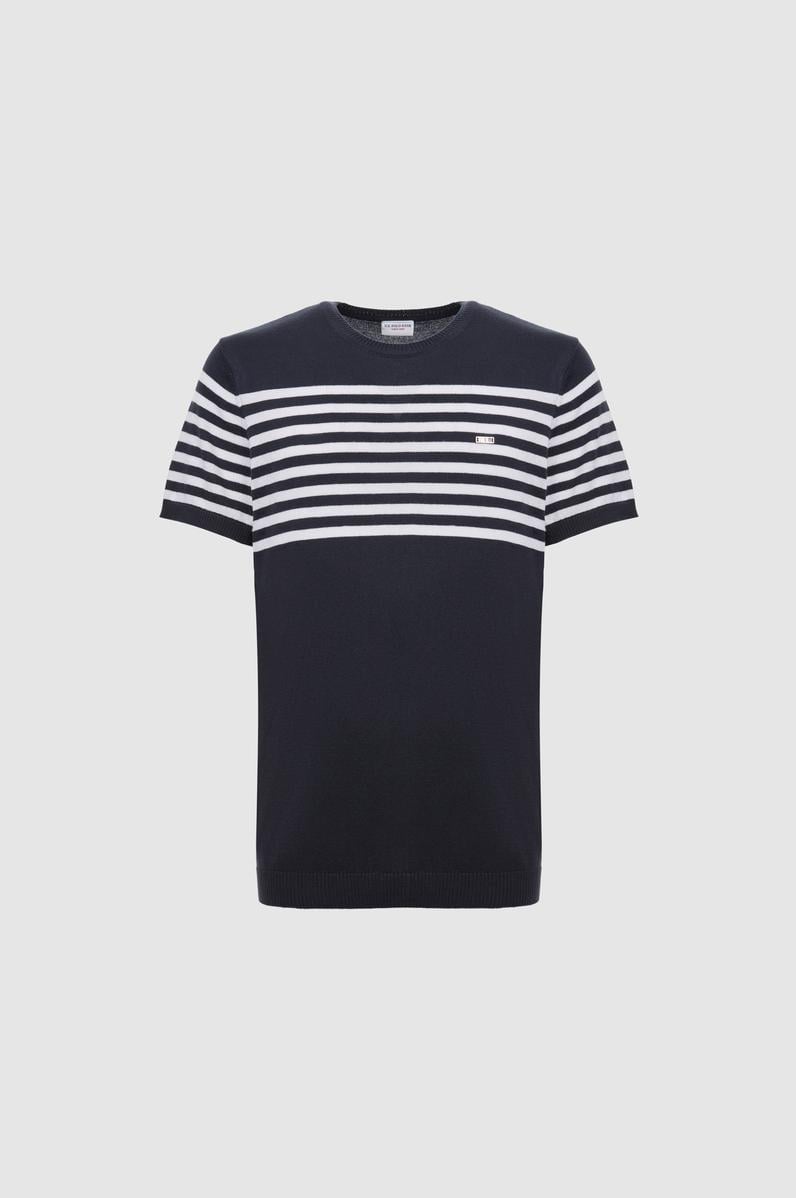 Erkek Slim Fit Bisiklet Yaka Lacivert Triko Tişört