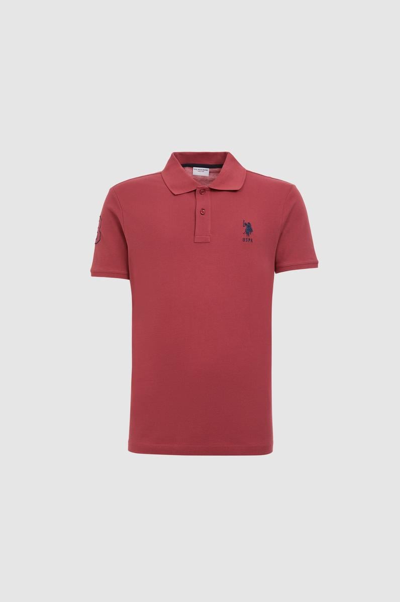 Erkek Slim Fit Polo Yaka Vişne Basic Tişört