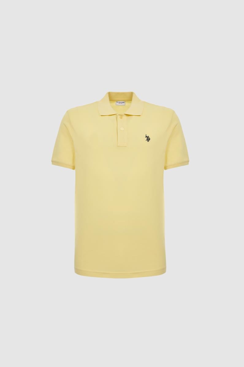Erkek Slim  Fit Polo Yaka Açık Sarı Basic Tişört