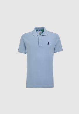 Erkek Slim Fit Polo Yaka Mavi Basic Tişört - 50324998013