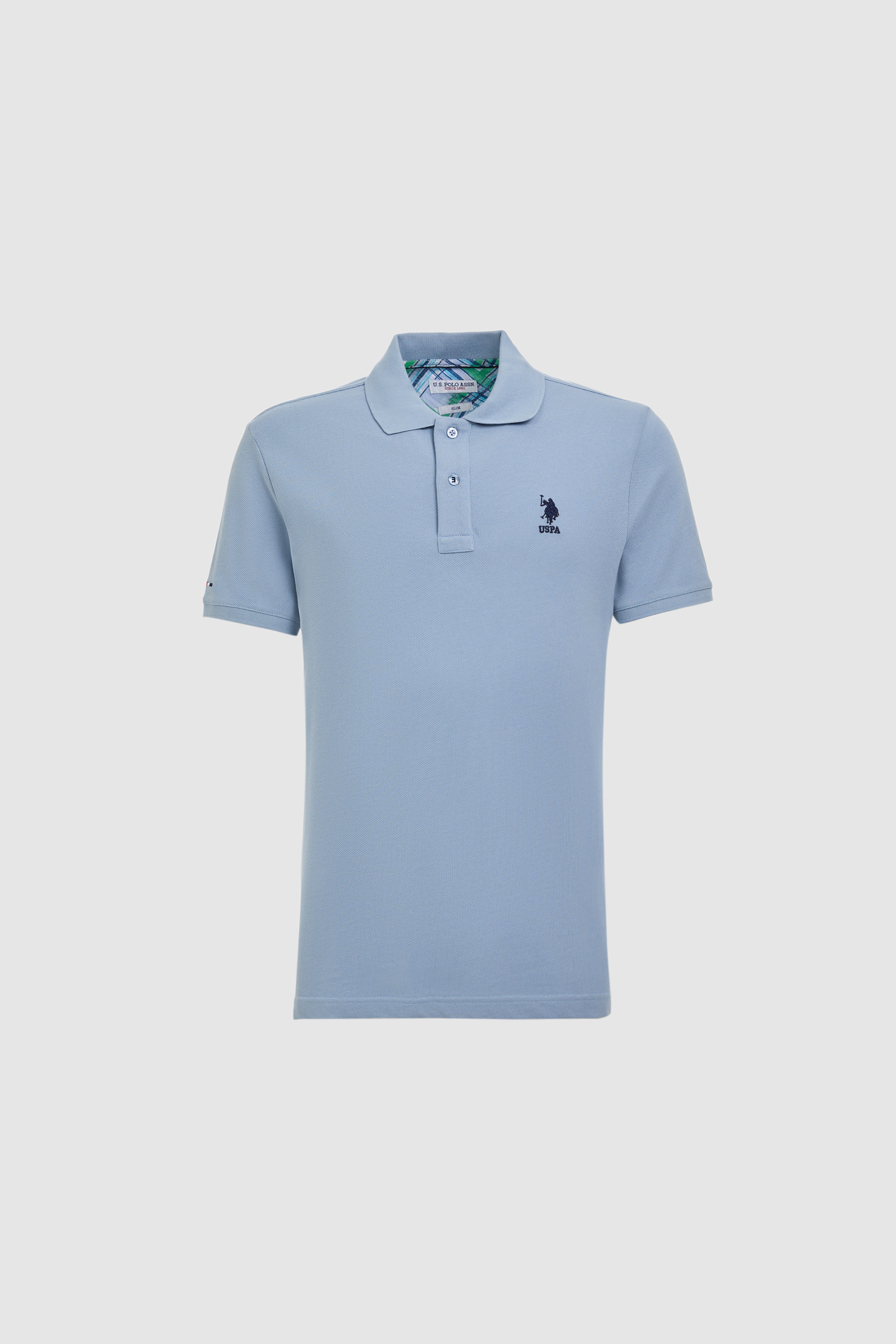 Erkek Slim Fit Polo Yaka Mavi Basic Tişört - Image 7