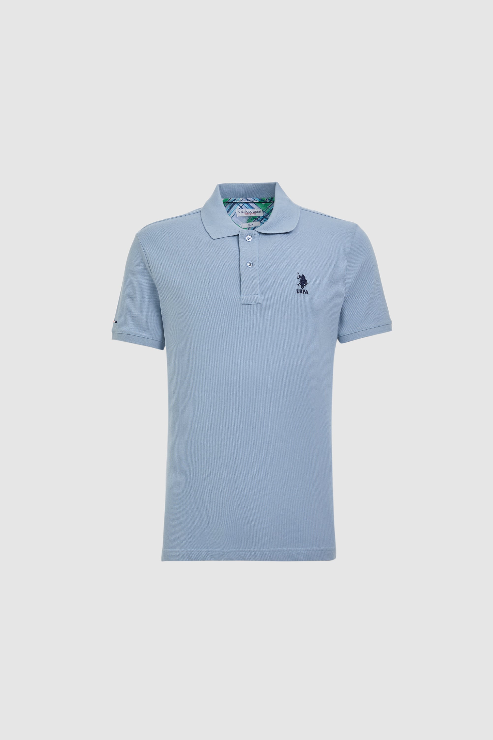 Erkek Slim Fit Polo Yaka Mavi Basic Tişört