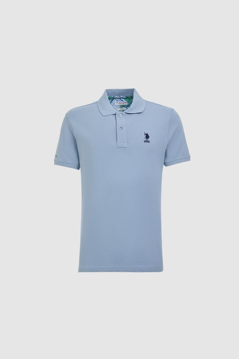 Erkek Slim Fit Polo Yaka Mavi Basic Tişört